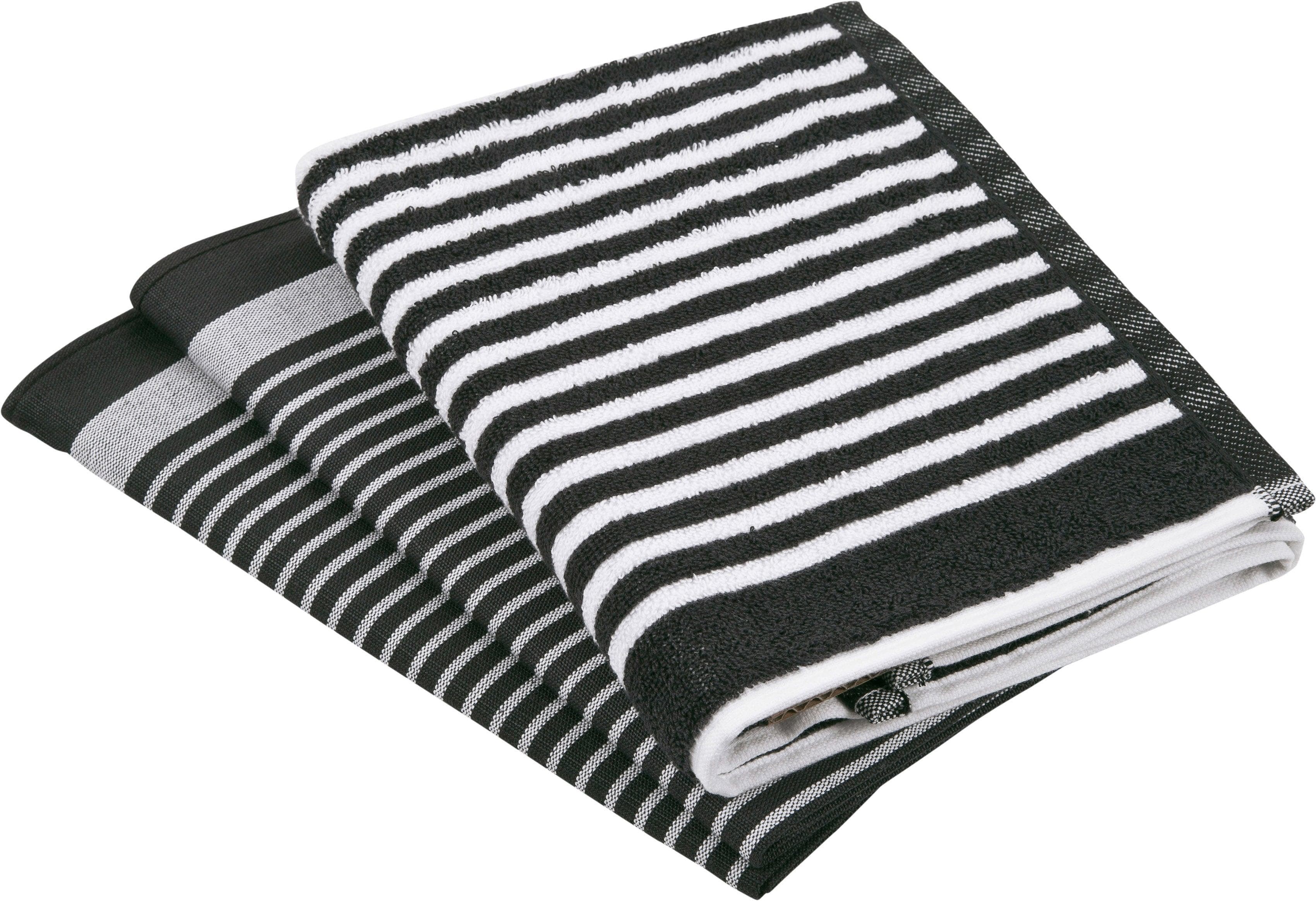 ROSS Geschirrtuch Exclusiv Set 3-tlg. Schwarz Baumwolle Leinen