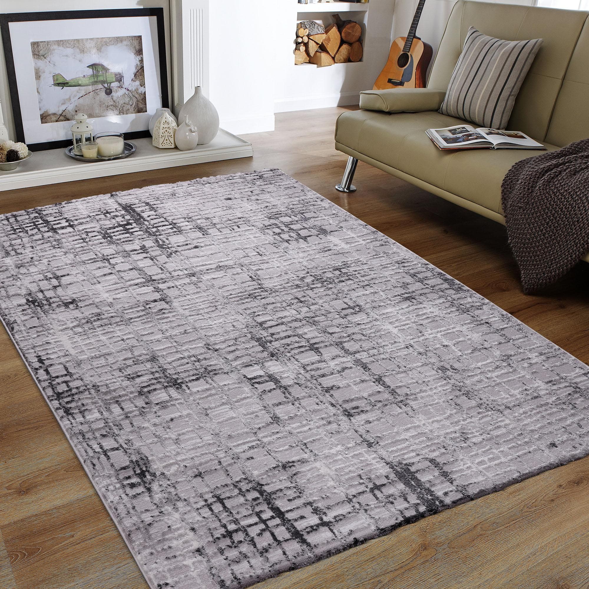 SANAT Teppich Evra 7010 Hellgrau Kurzflor Hoch-Tief-Effekt