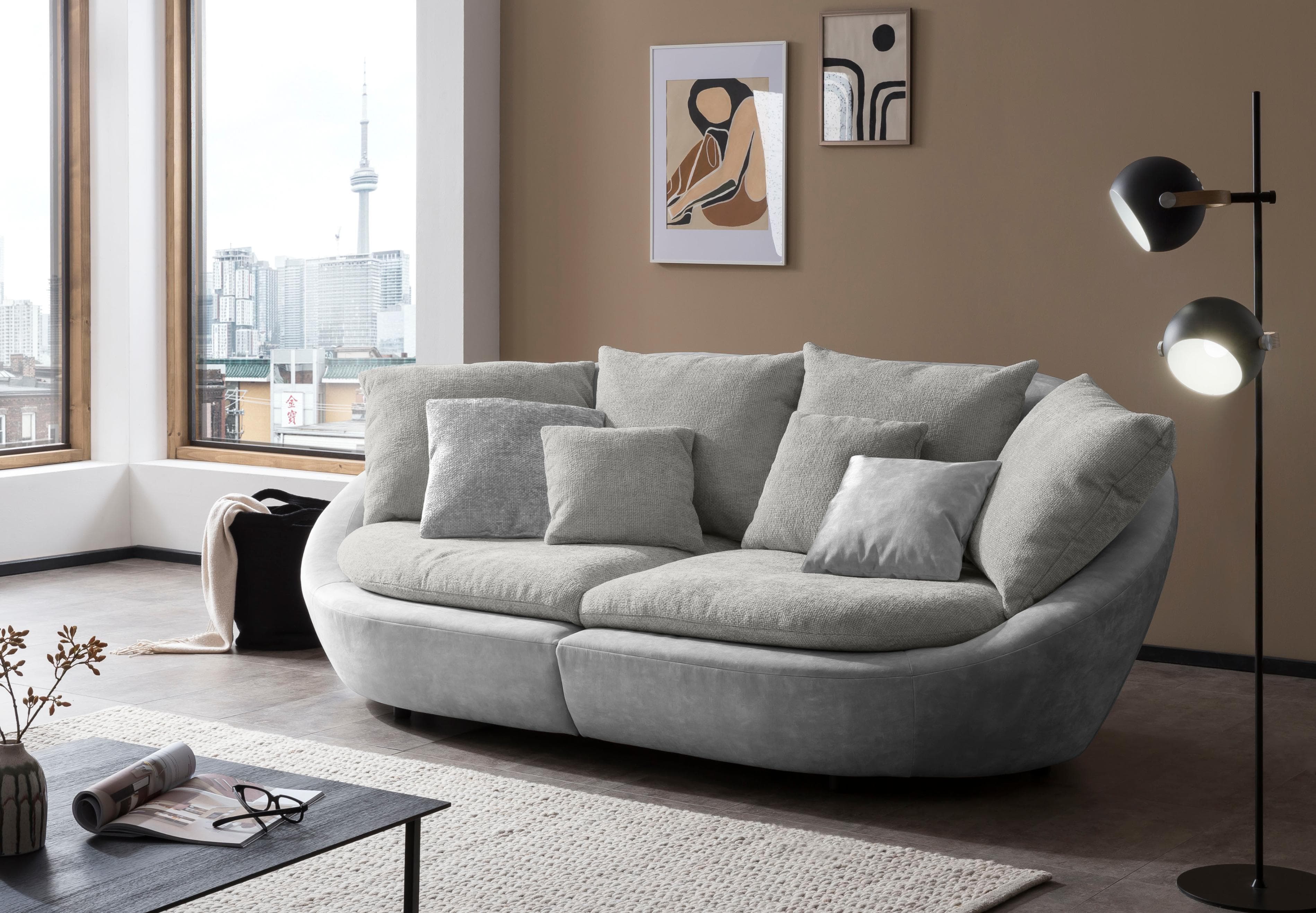 Trendmanufaktur Big-Sofa Maui 3-Sitzer Grau Polyester Chenille