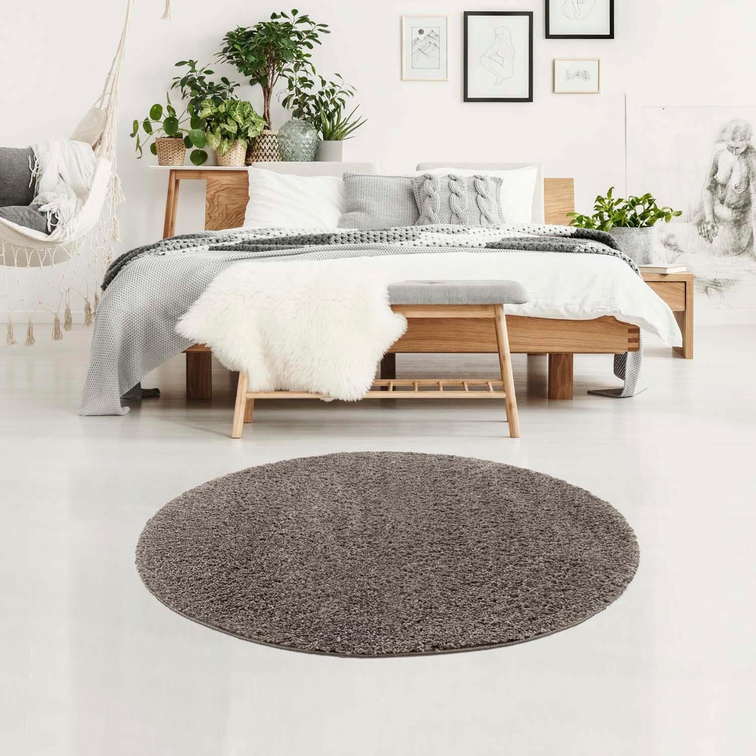 CARPET CITY Hochflor-Teppich Pulpy 100 Grau Rund