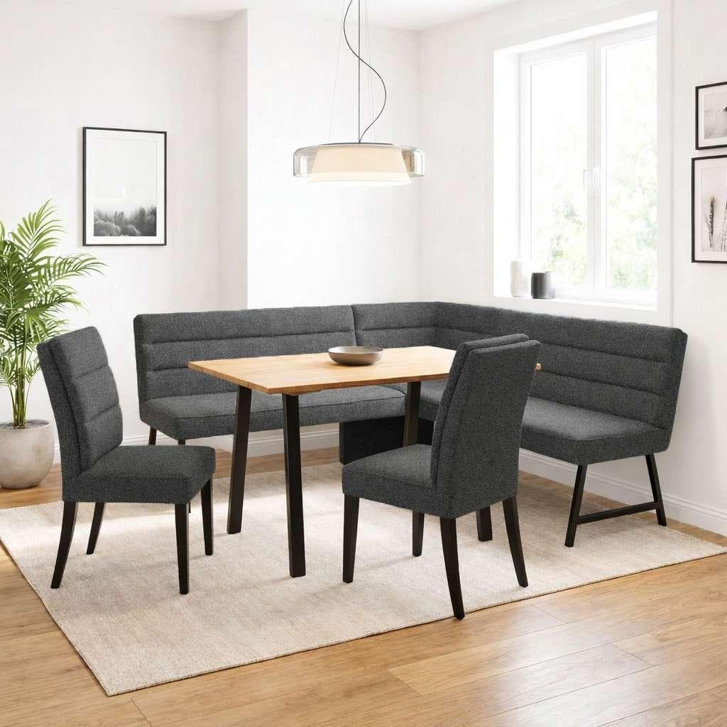 OTTO HOME Eckbankgruppe Oregon Dunkelgrau Schwarz mit Eiche Tisch