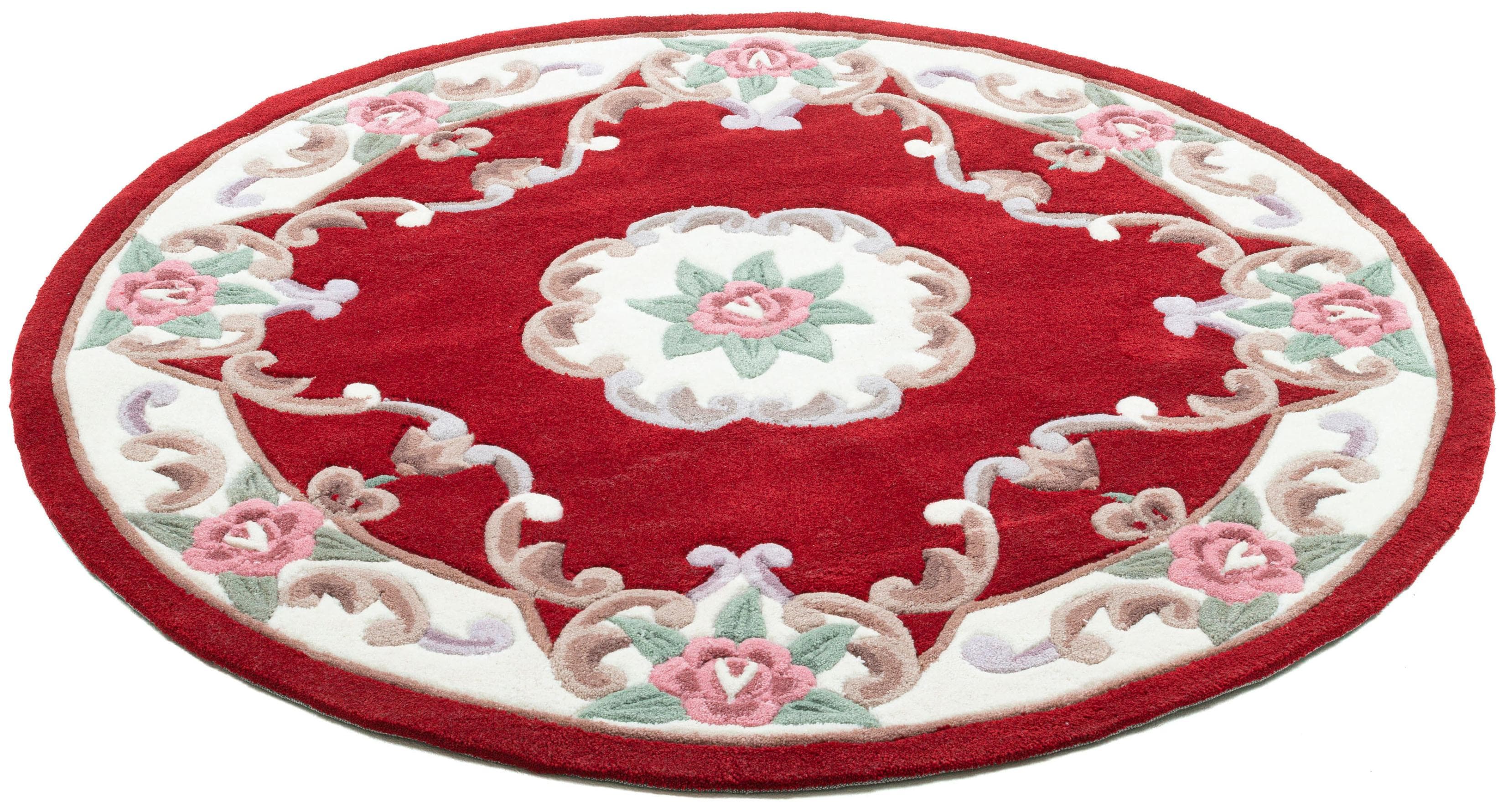 THEKO Teppich Ming Rund Rot Aubusson Design Acryl
