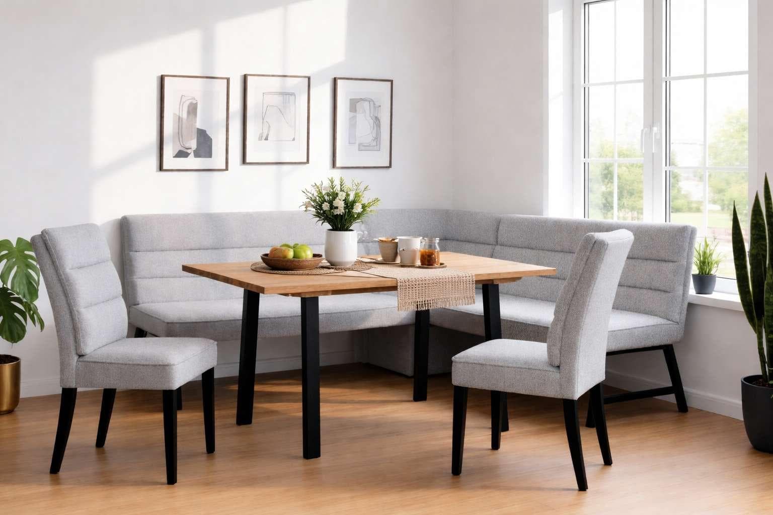 Home affaire Eckbankgruppe Oregon mit Eiche Tisch 4-tlg. Grau/Schwarz