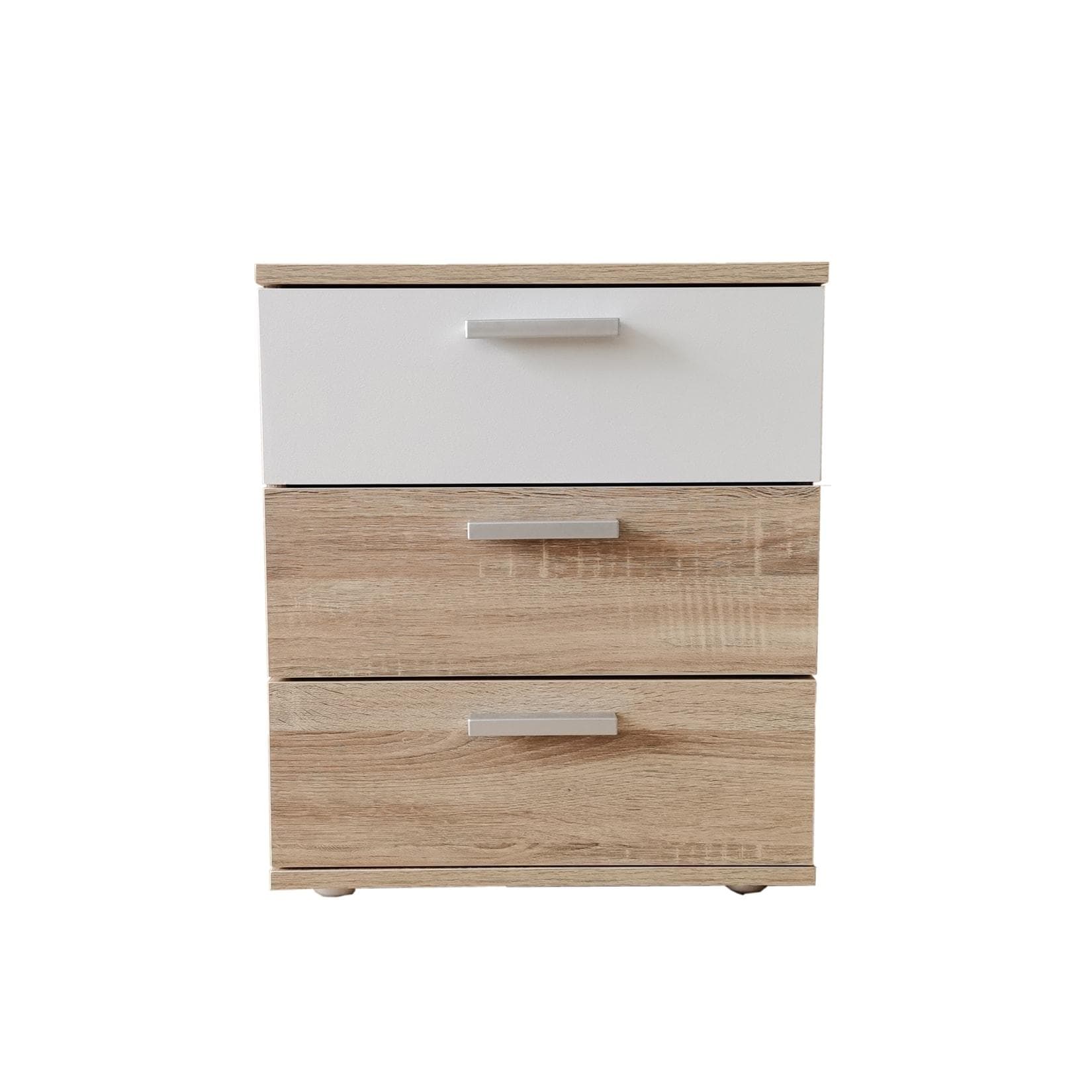 HTI-Living Nachtschrank Nina 3 Schubladen Weiß Sonoma Optik
