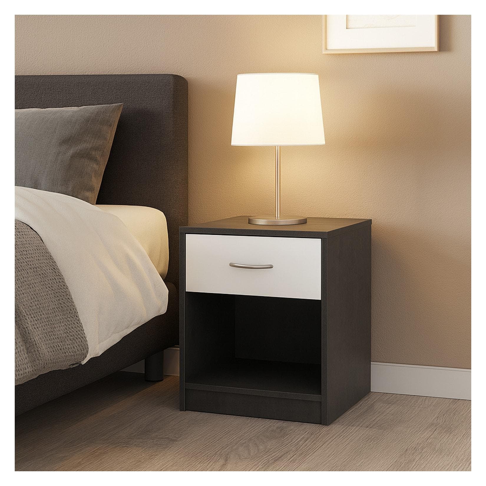 HTI-Living Nachtschrank Nina Weiß 1 Schublade Beton-Optik