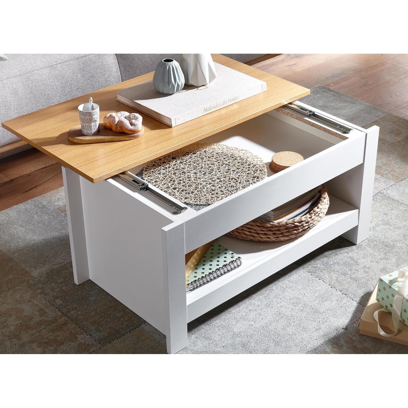 FineBuy Couchtisch Weiß Modern mit Stauraum