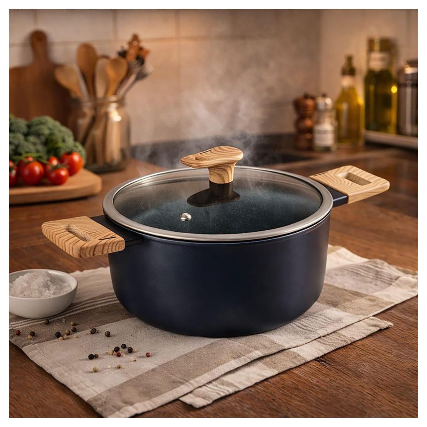 neuetischkultur Bratentopf mit Deckel Maple Wood Schwarz