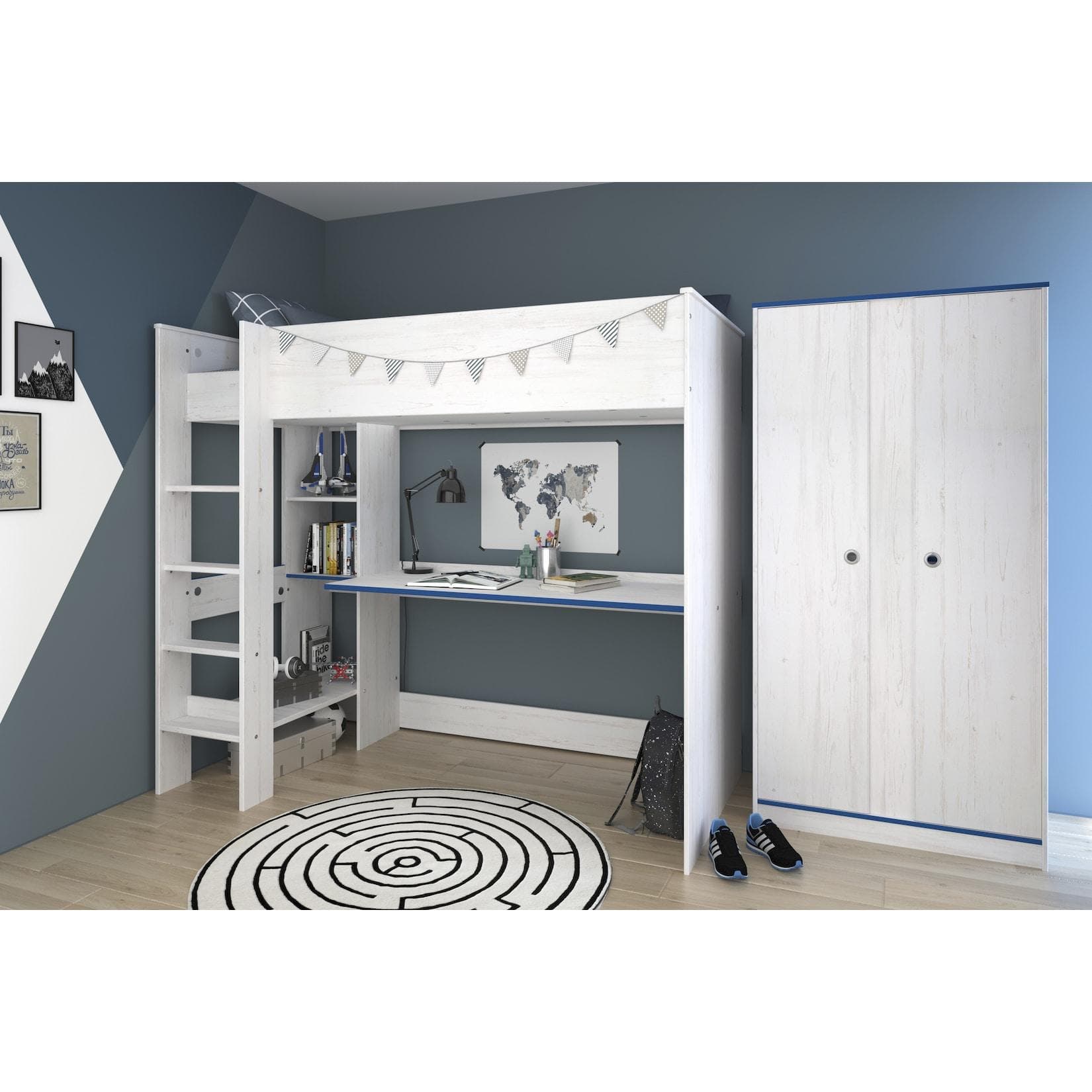 Parisot Hochbett extra hoch mit Schrank Smoozy 4a + 4b Blau/Pink