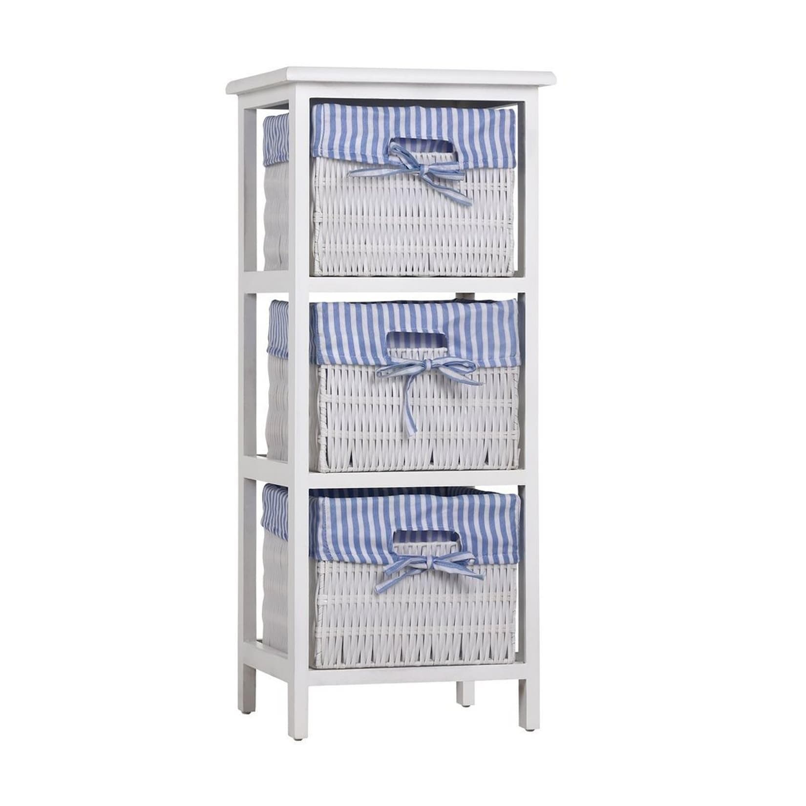 HTI-Living Badregal Mia 3 Körbe Weiß Blau Landhaus Stil