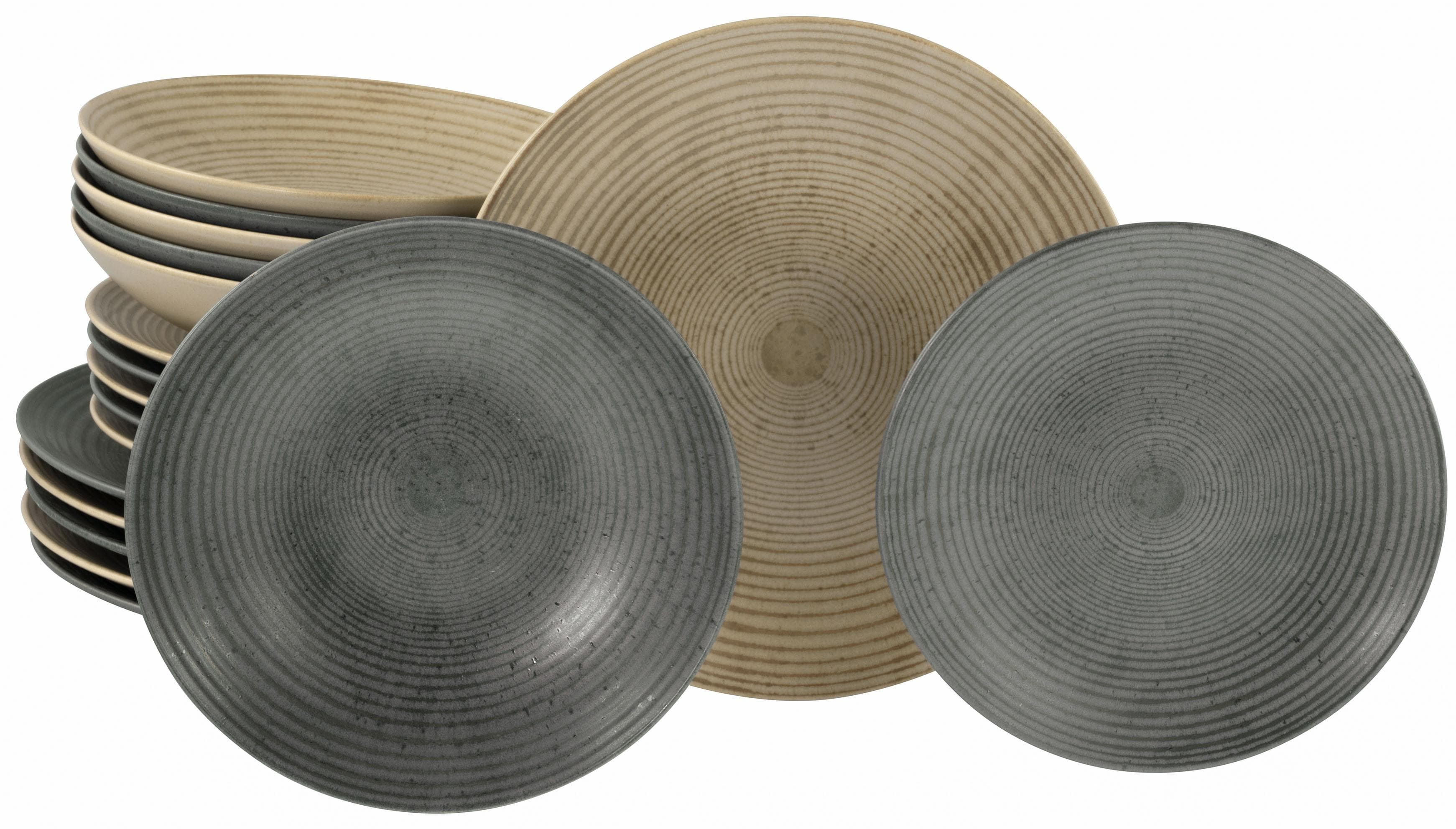 Creatable Teller-Set Catania Mix 18-tlg. Steinzeug Vintage Relief