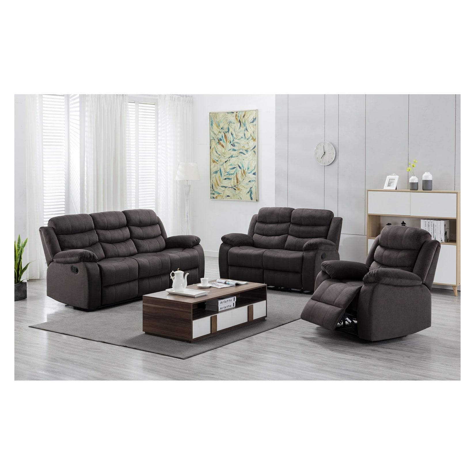 HTI-Living Polstergarnitur Kirwall 3-tlg. Set Sofa, Zweisitzer, Sessel Dunkelbraun