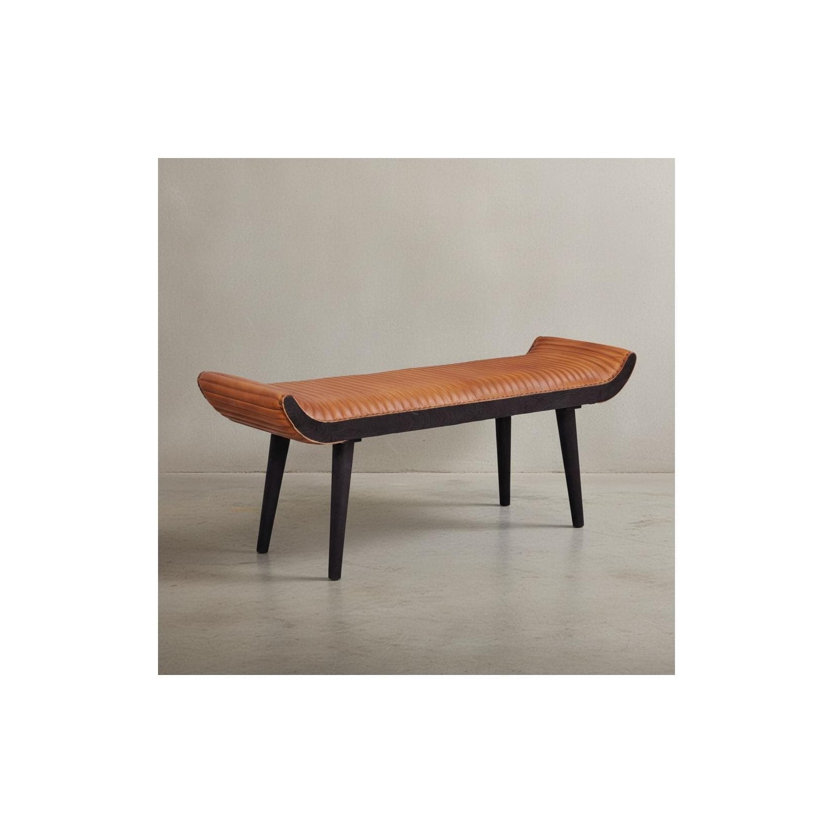 KADIMA DESIGN Moderne Ledersitzbank Nietenrand Massivholzbeine