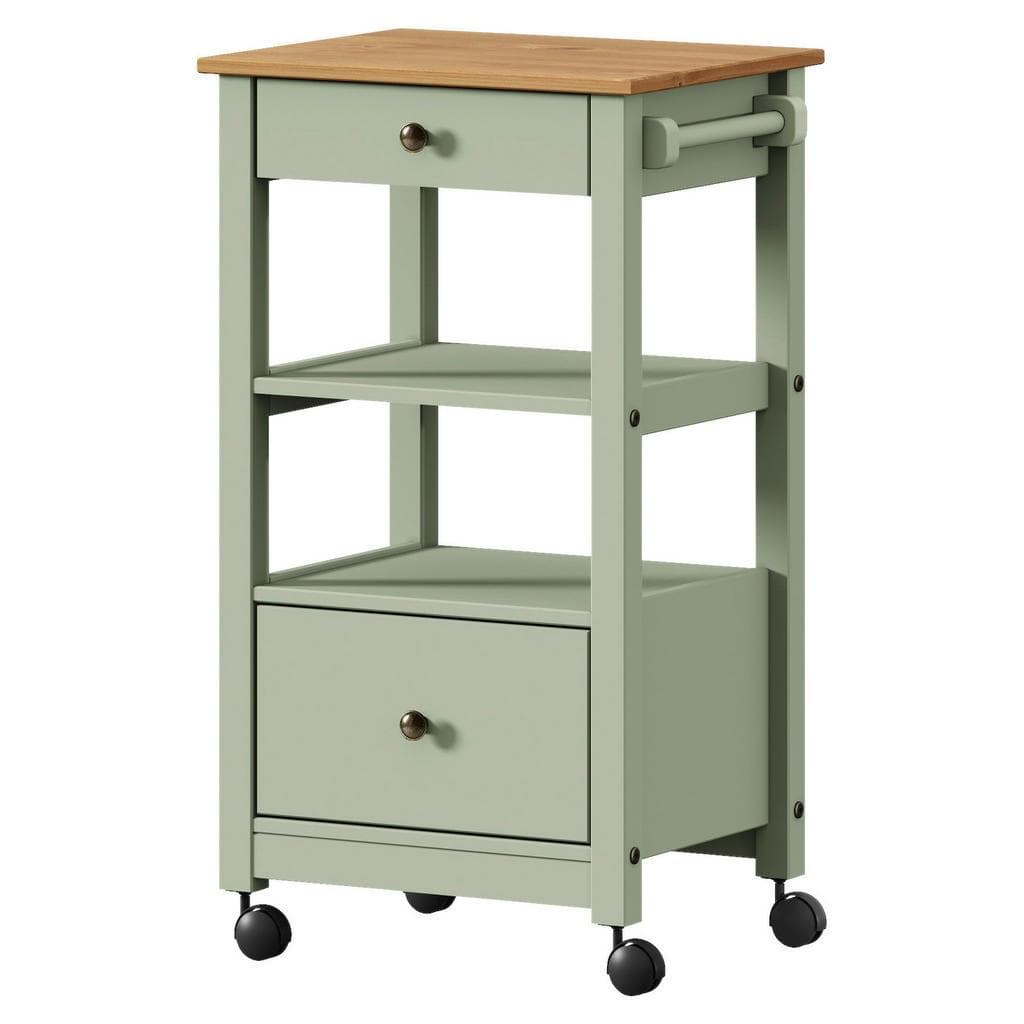 Livetastic Servierwagen Braun Olivgrün Metall Pinie massiv