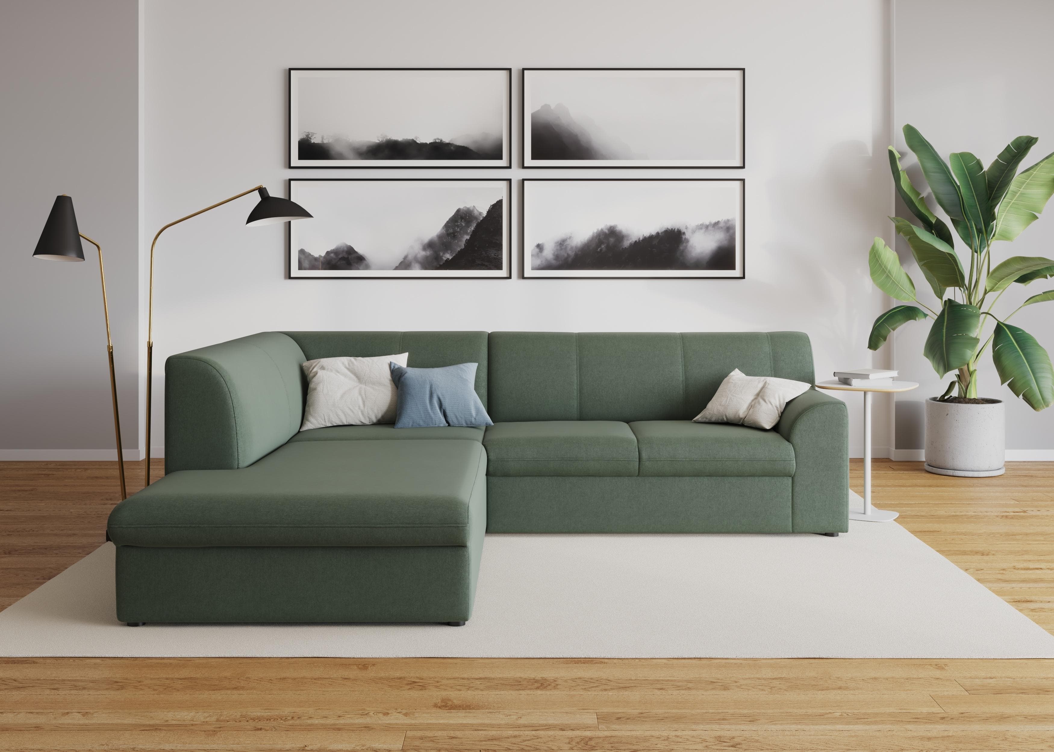 DOMO COLLECTION Ecksofa Topper L-Form Grün mit Schlaffunktion und Ottomane