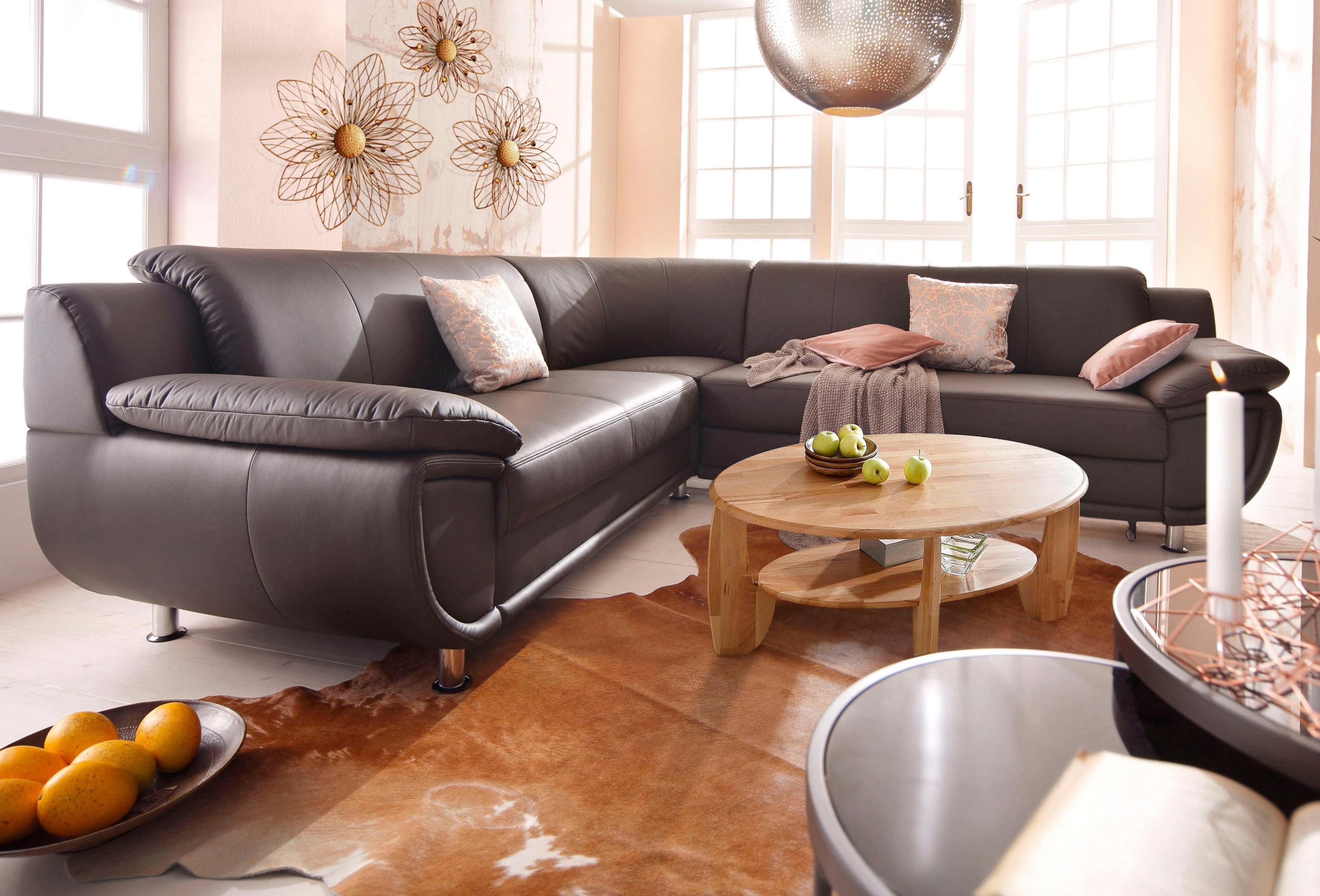 Ecksofa TRENDMANUFAKTUR Rondo L-Form mit Schlaffunktion Braun