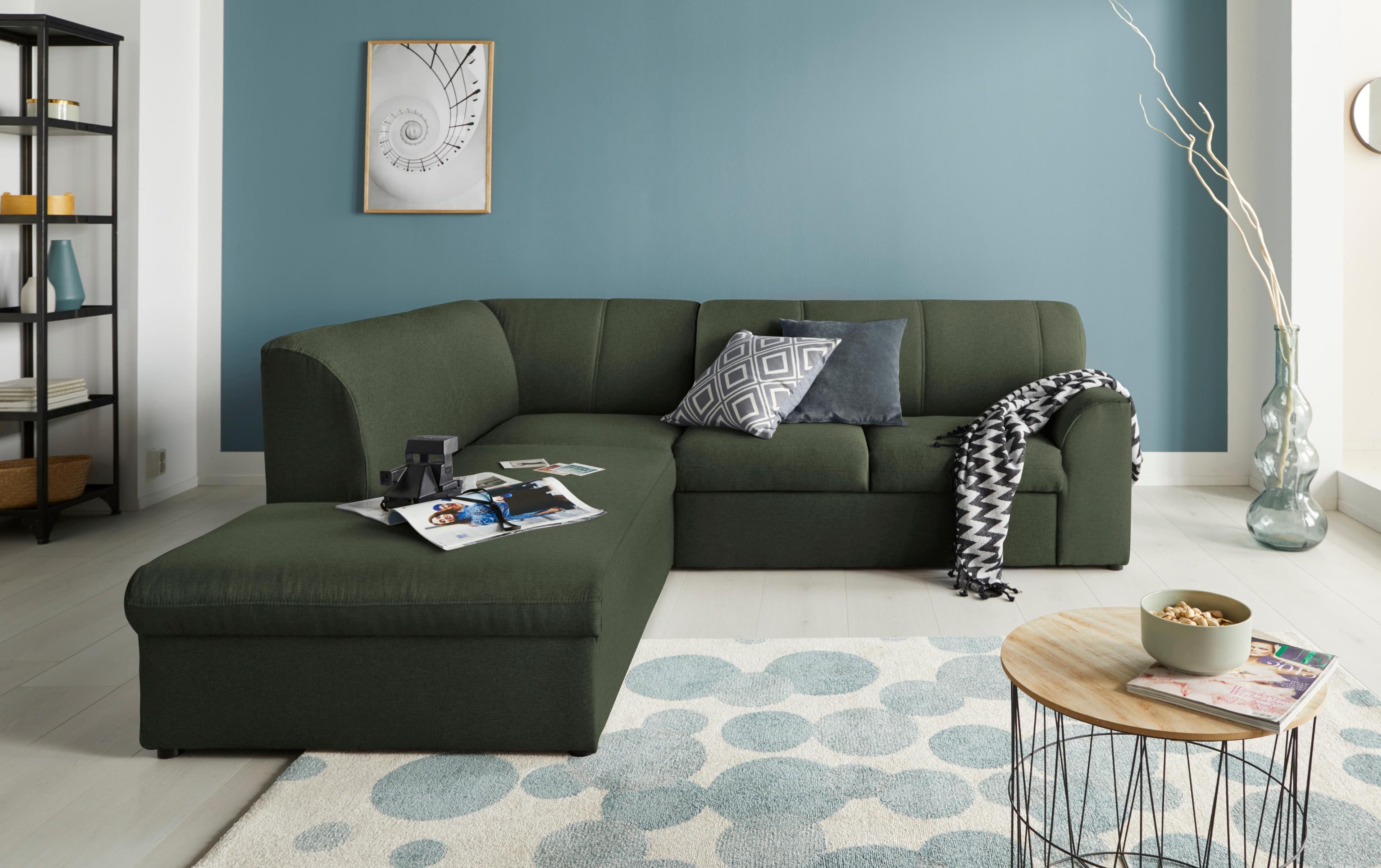 DOMO COLLECTION Ecksofa Topper Grün L-Form mit Schlaffunktion