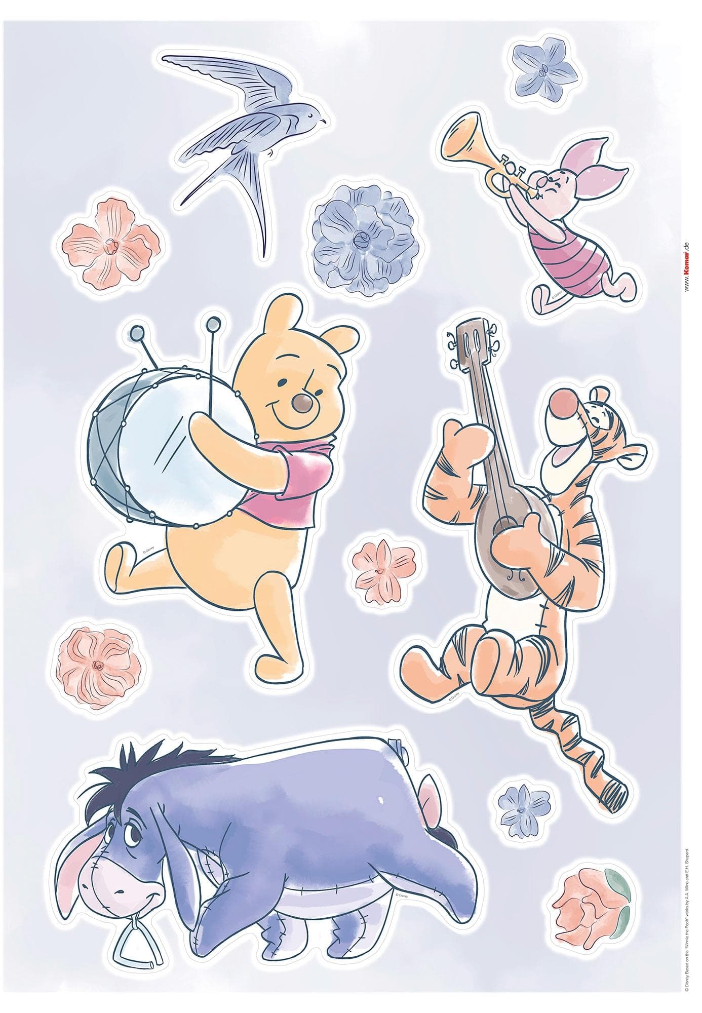 Komar Wandtattoo Winnie the Pooh Blumen Musik Kinderzimmer