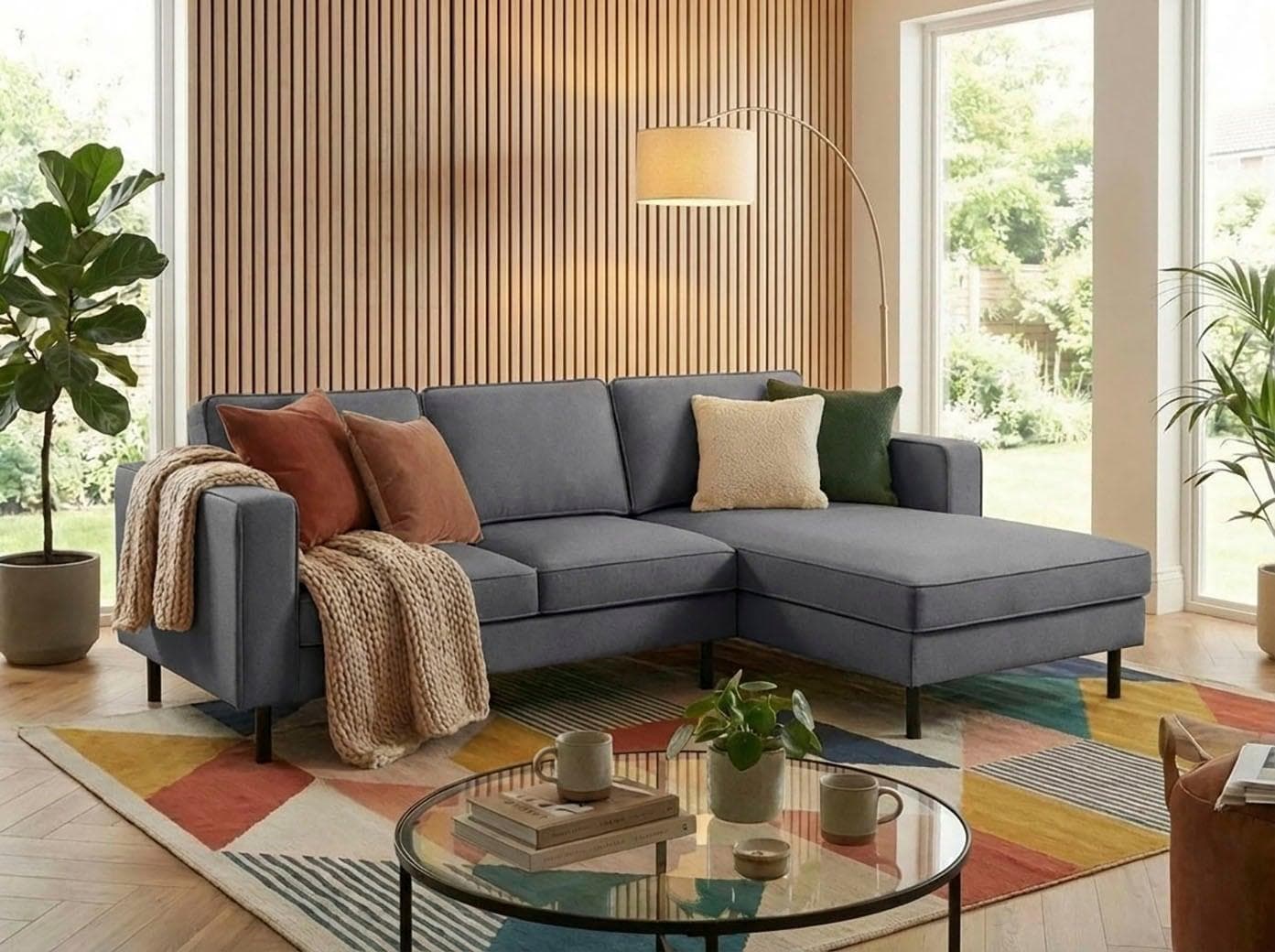 TRENDMANUFAKTUR Ecksofa Watkins Anthrazit mit Bettkasten und Recamiere