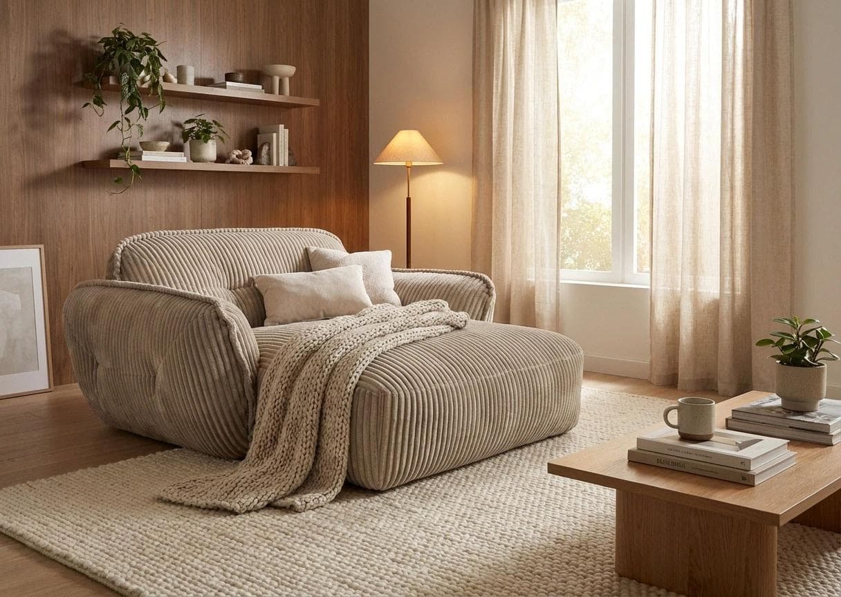 TRENDMANUFAKTUR Chaiselongue Beige Breitcord Modern