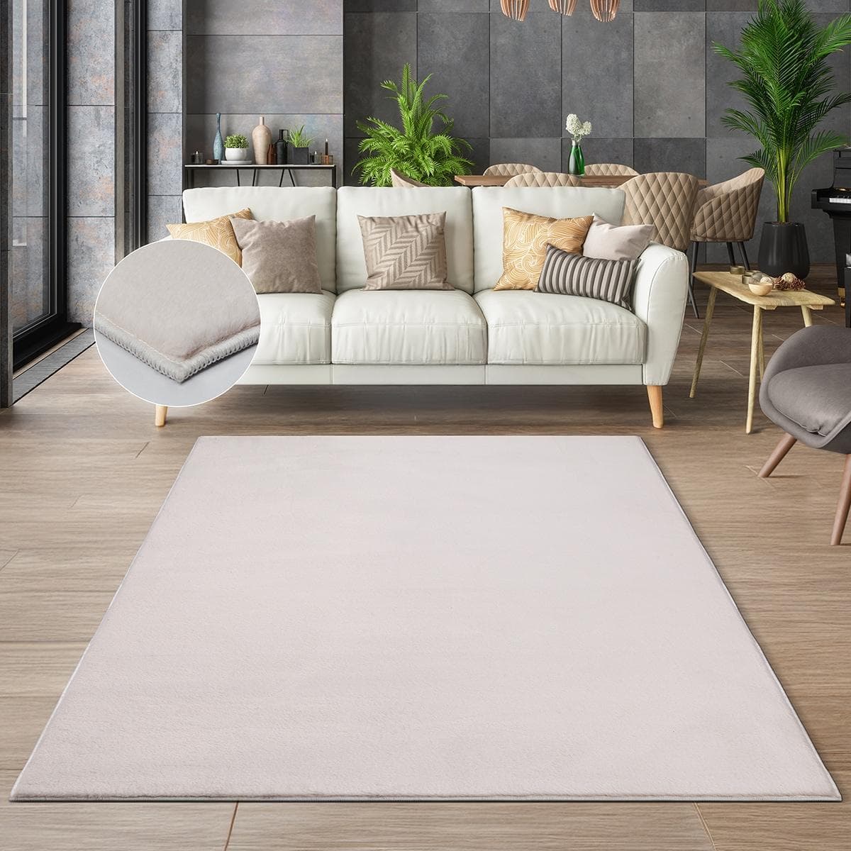 THE CARPET Teppich Cosy Beige Fell-Optik Waschbar