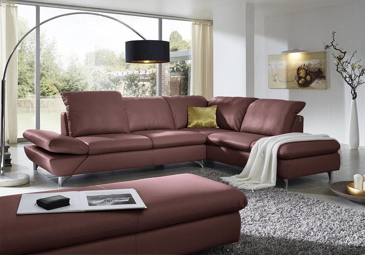 W.SCHILLIG Ecksofa Taoo L-Form Leder Rosso Marone mit Verstellung