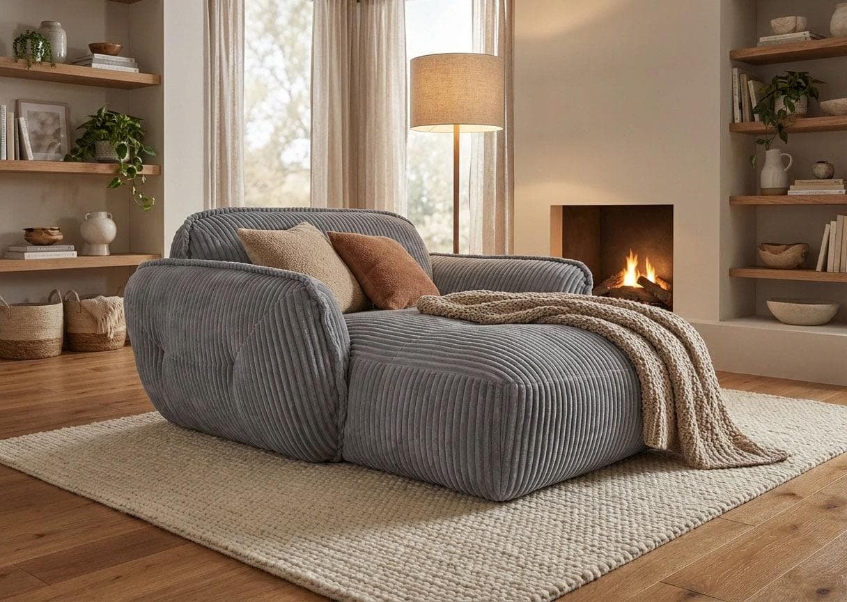 Chaiselongue TRENDMANUFAKTUR Be Fluffy Grau Breitcord