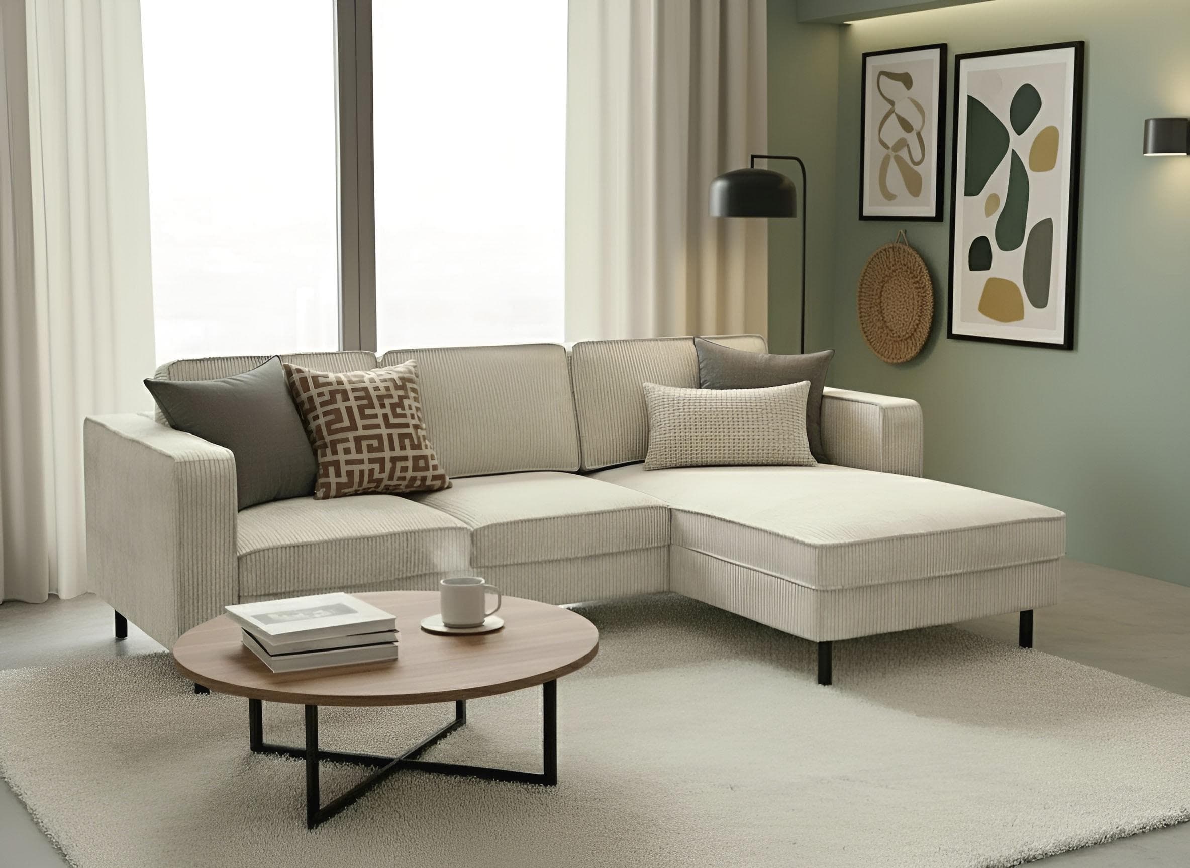 Trendmanufaktur Ecksofa Watkins mit Schlaffunktion & Bettkasten Cord Beige