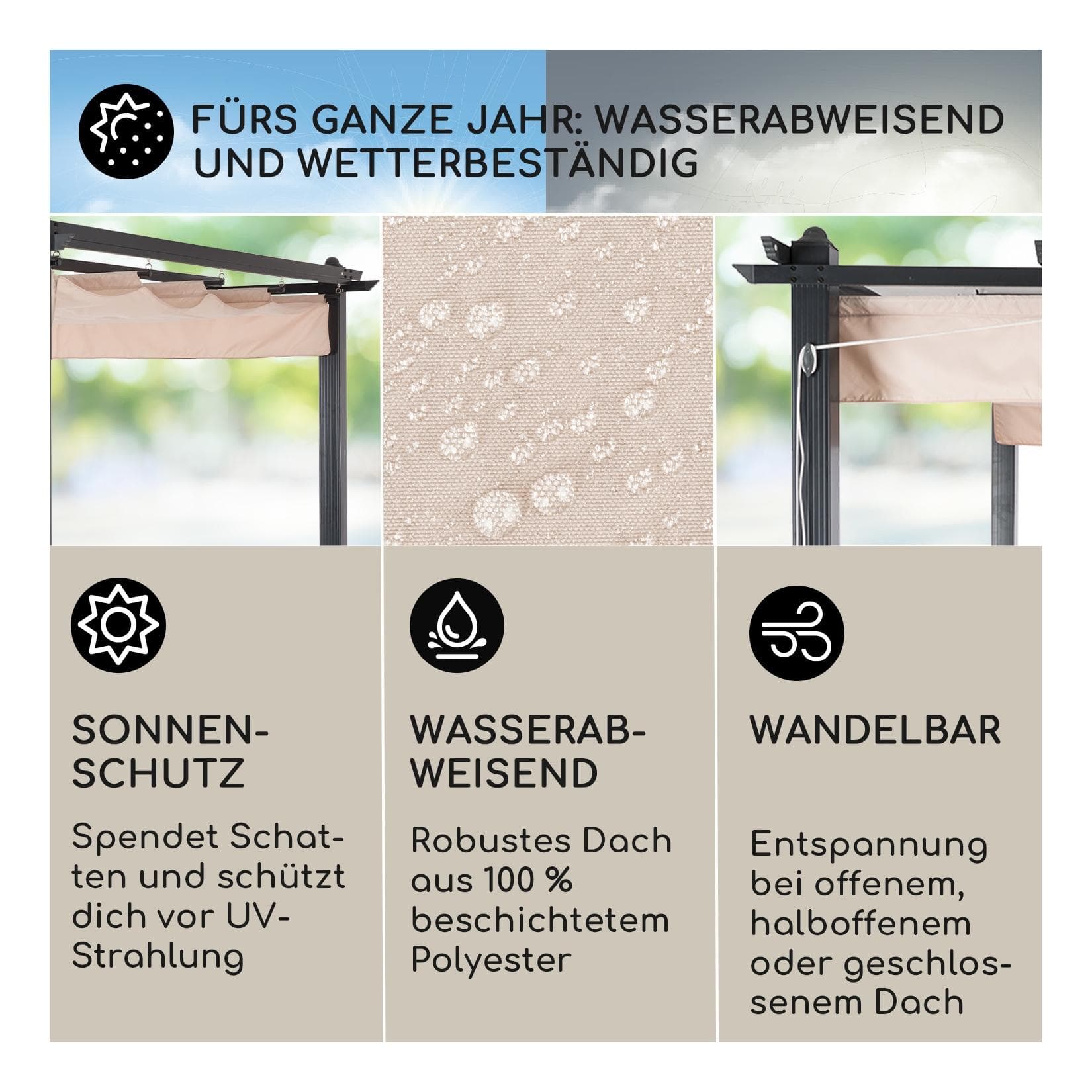 Blumfeldt Pantheon Pergola 3x6m Aluminium Polyester Beige Schwarz