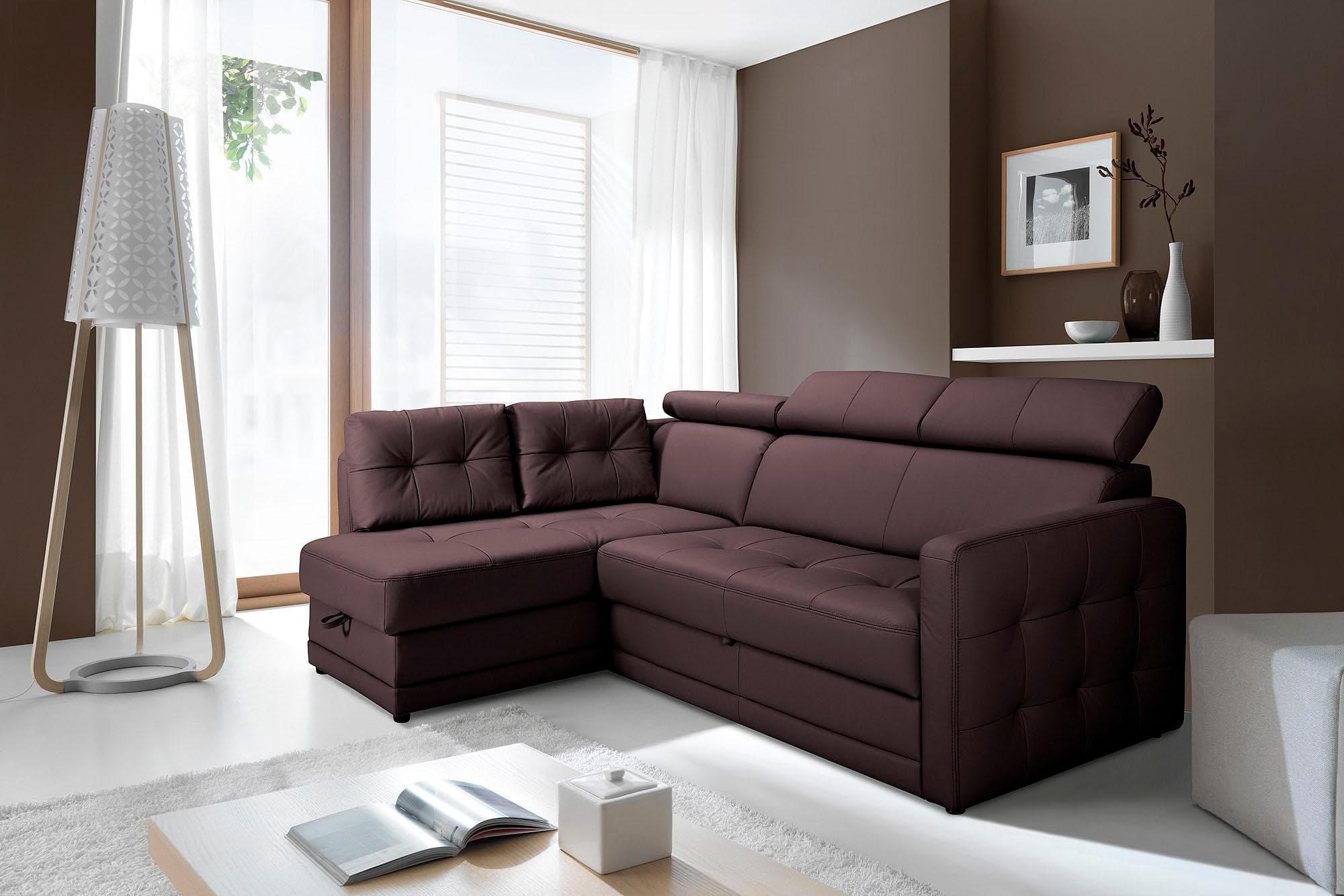 EXXPO Ecksofa Arles L-Form Schoko Kunstleder & Leder