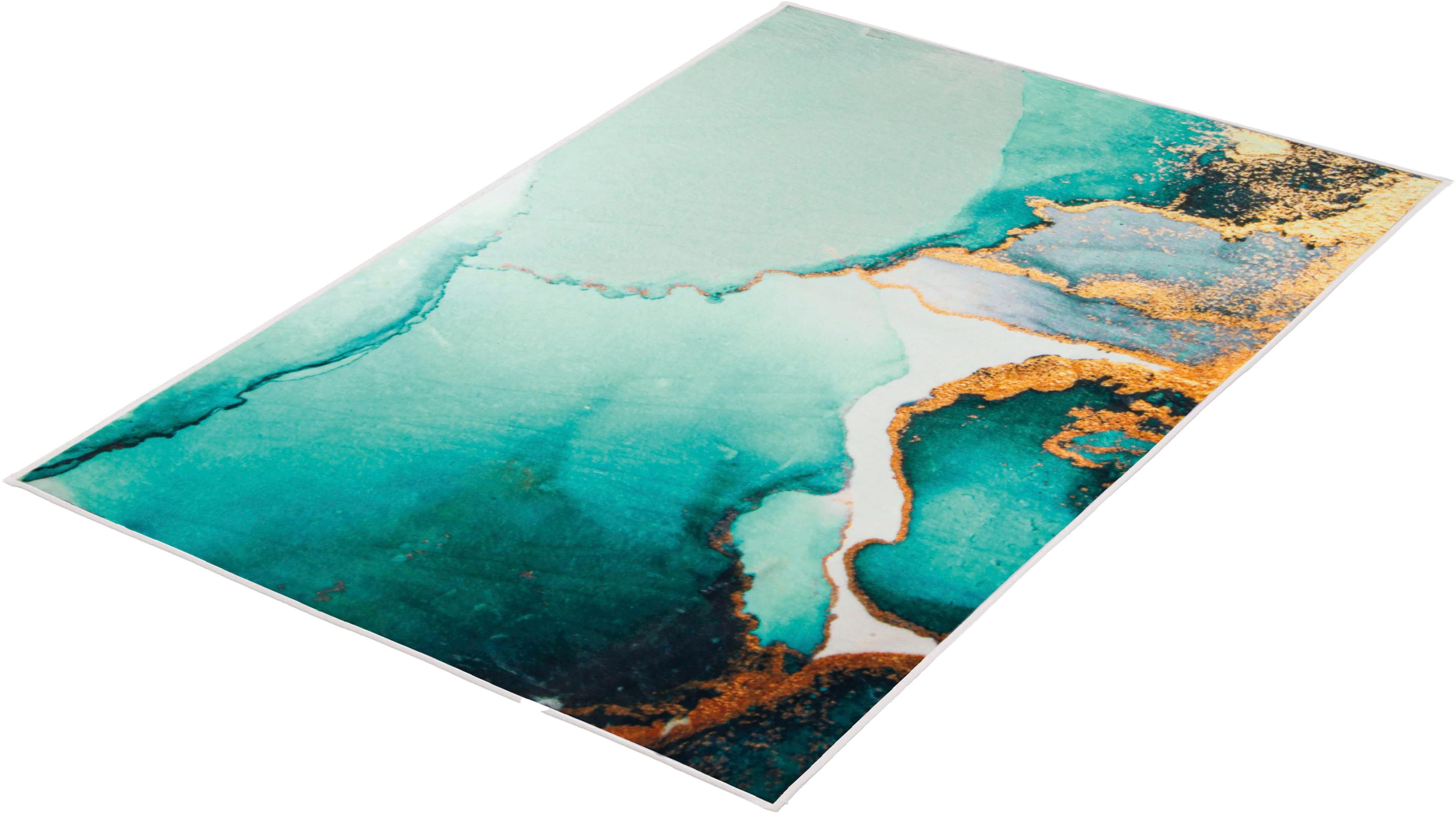 Marmor Badematte 60x90cm - Teal Petrol Weiß Gold