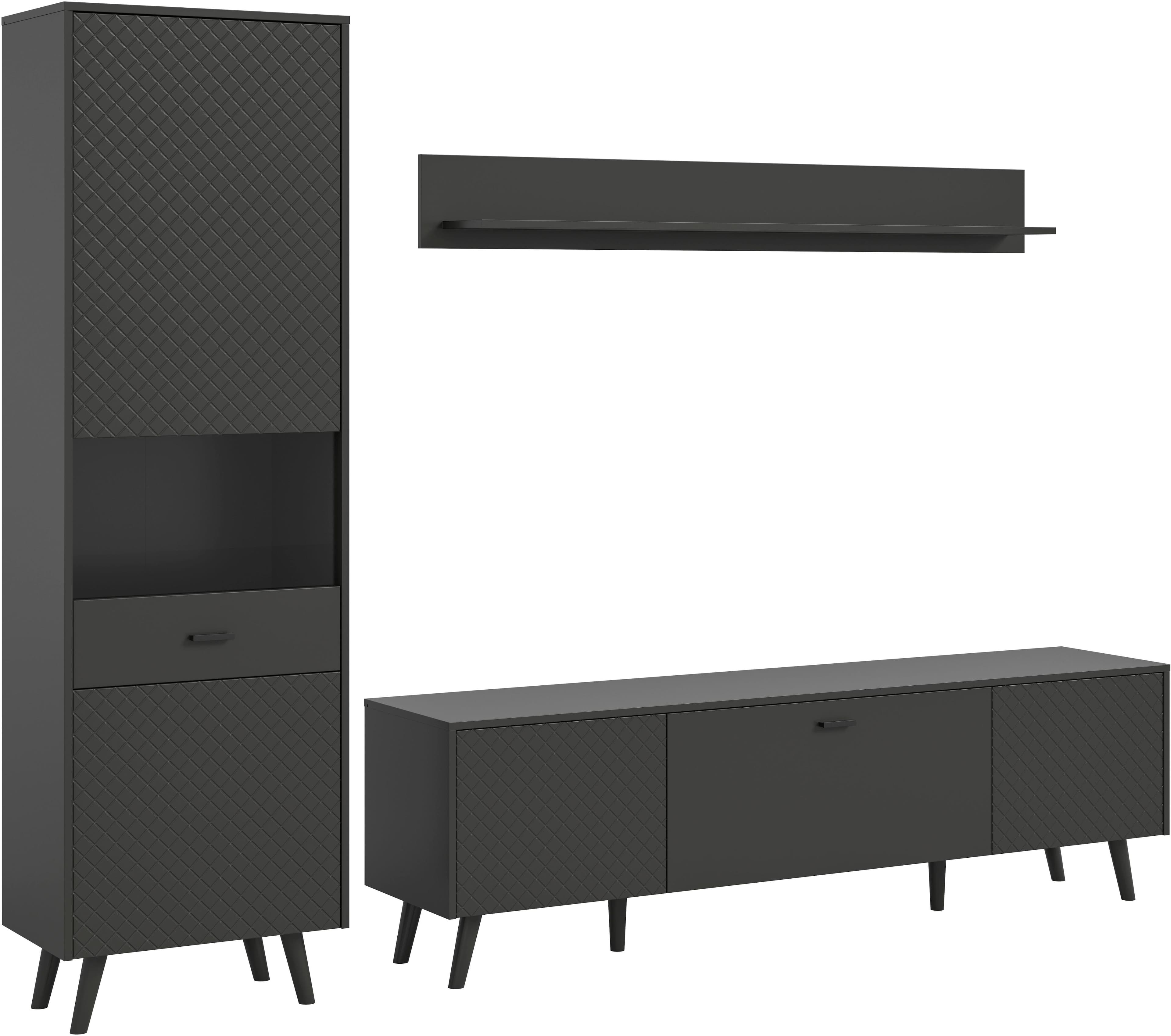 Home Affaire Wohnwand RHOMBUS 3-tlg. Grau MDF Karo-Optik