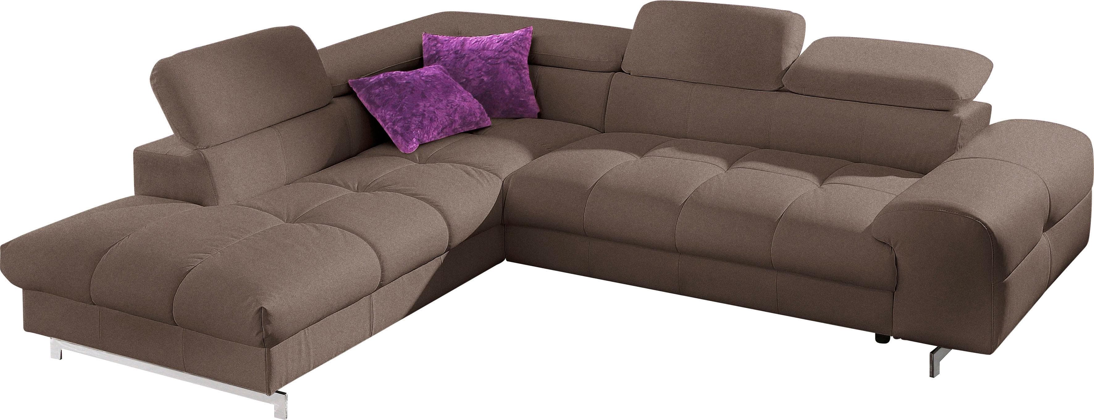 COTTA Ecksofa Chef L-Form Braun mit Kopfteilverstellung und Metallkufen