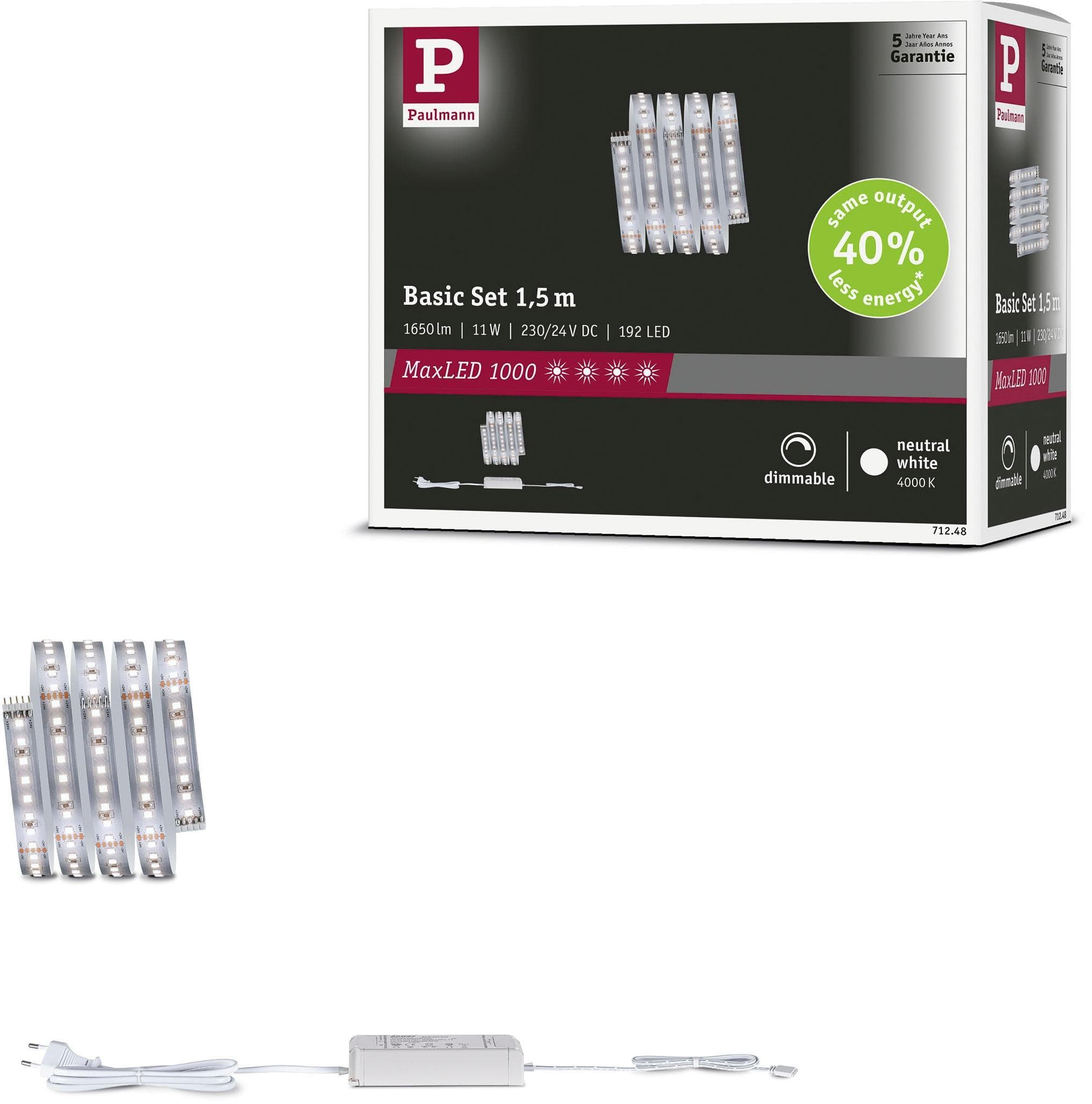 PAULMANN MaxLED 1000 LED Strip Neutralweiß Basisset Silber 1,5m