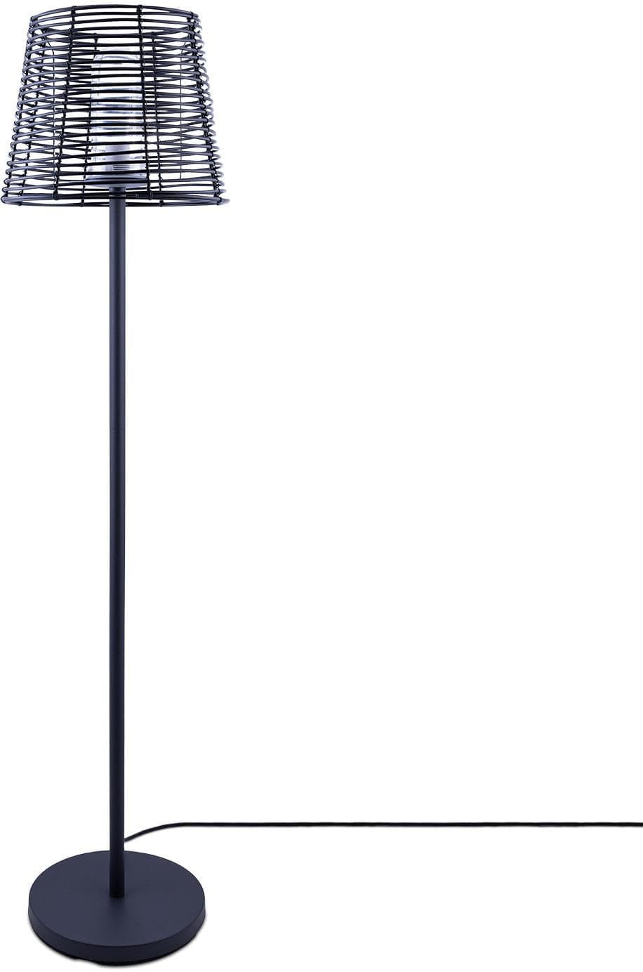PACO HOME Stehlampe JAD Grau IP44 Rattan-Optik E27