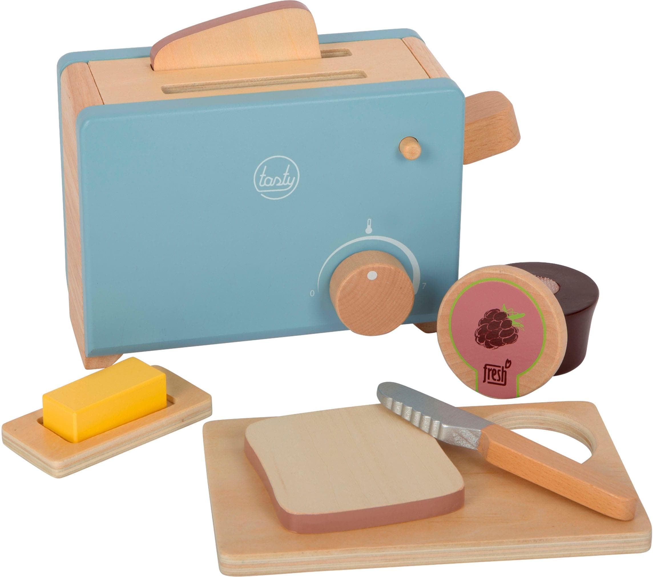 Small Foot Kinder-Toaster Toaster-Set „tasty“ Rauchblau Weiß Holz