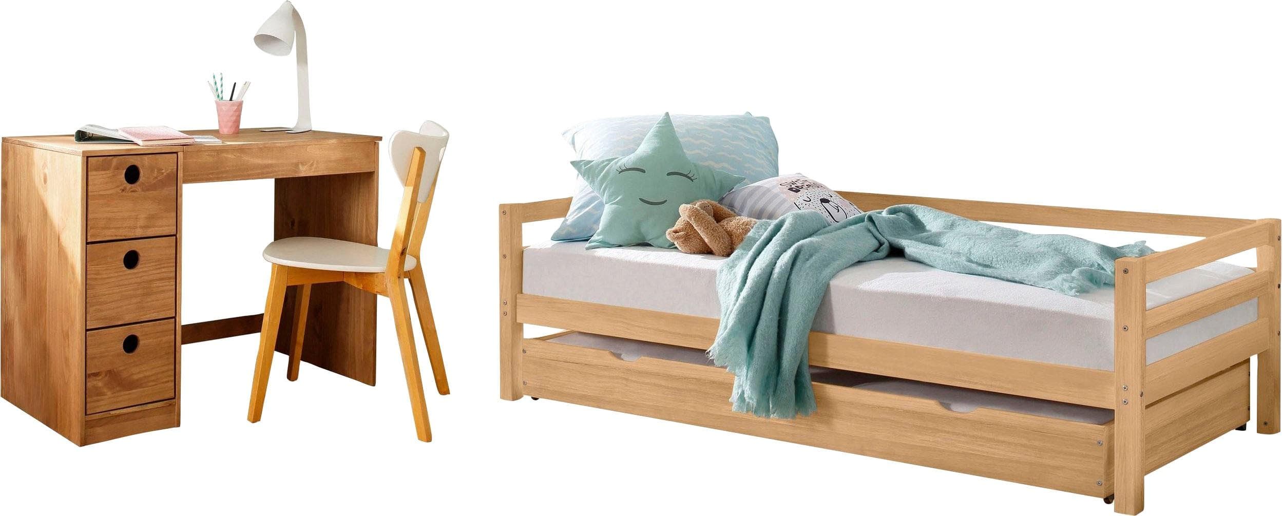 OTTO HOME Jugendzimmer-Set Alpi Beige Massivholz mit ausziehbarem Bett