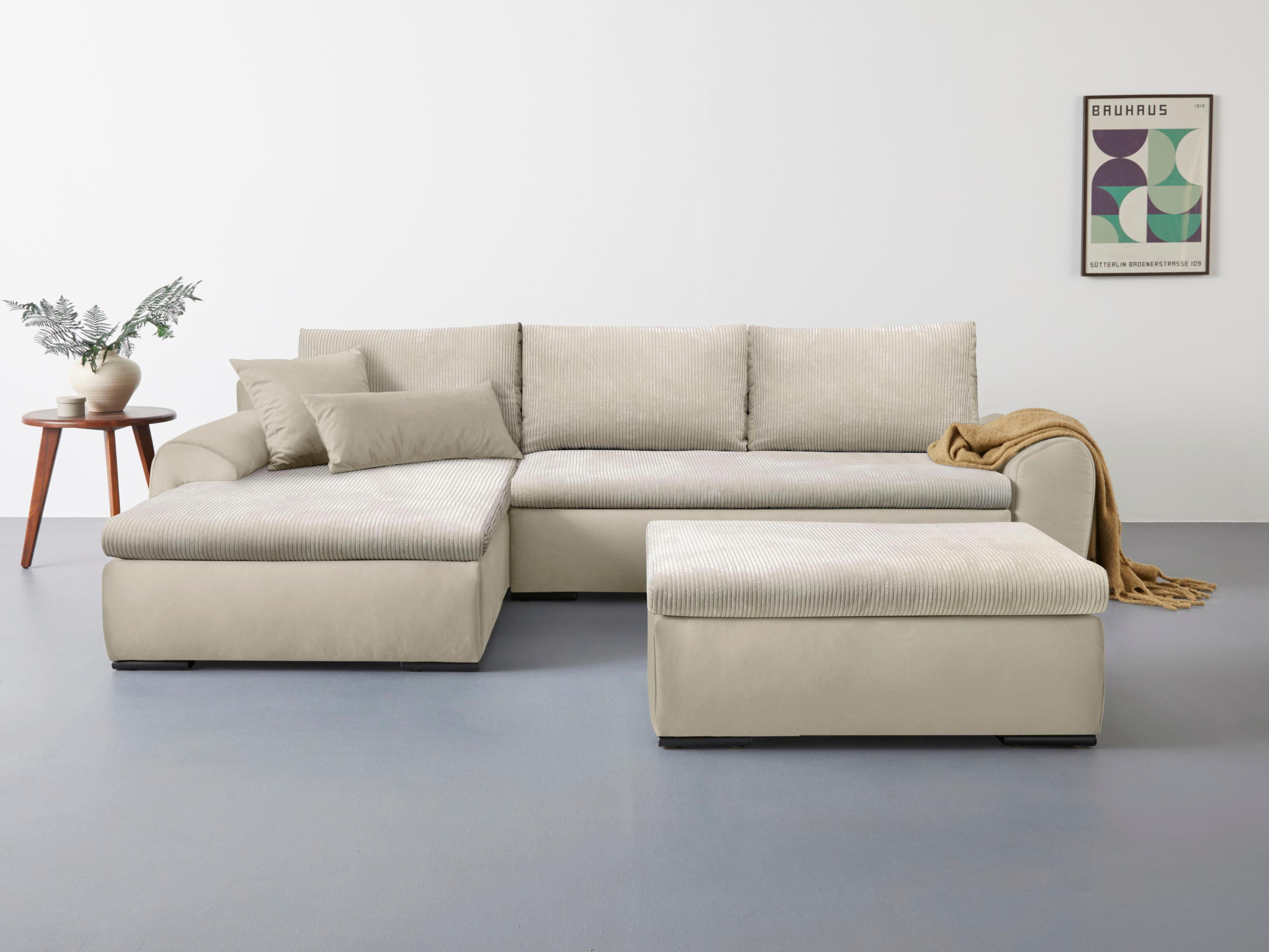 HOME AFFAIRE Ecksofa Win L-Form Beige mit Zierkissen