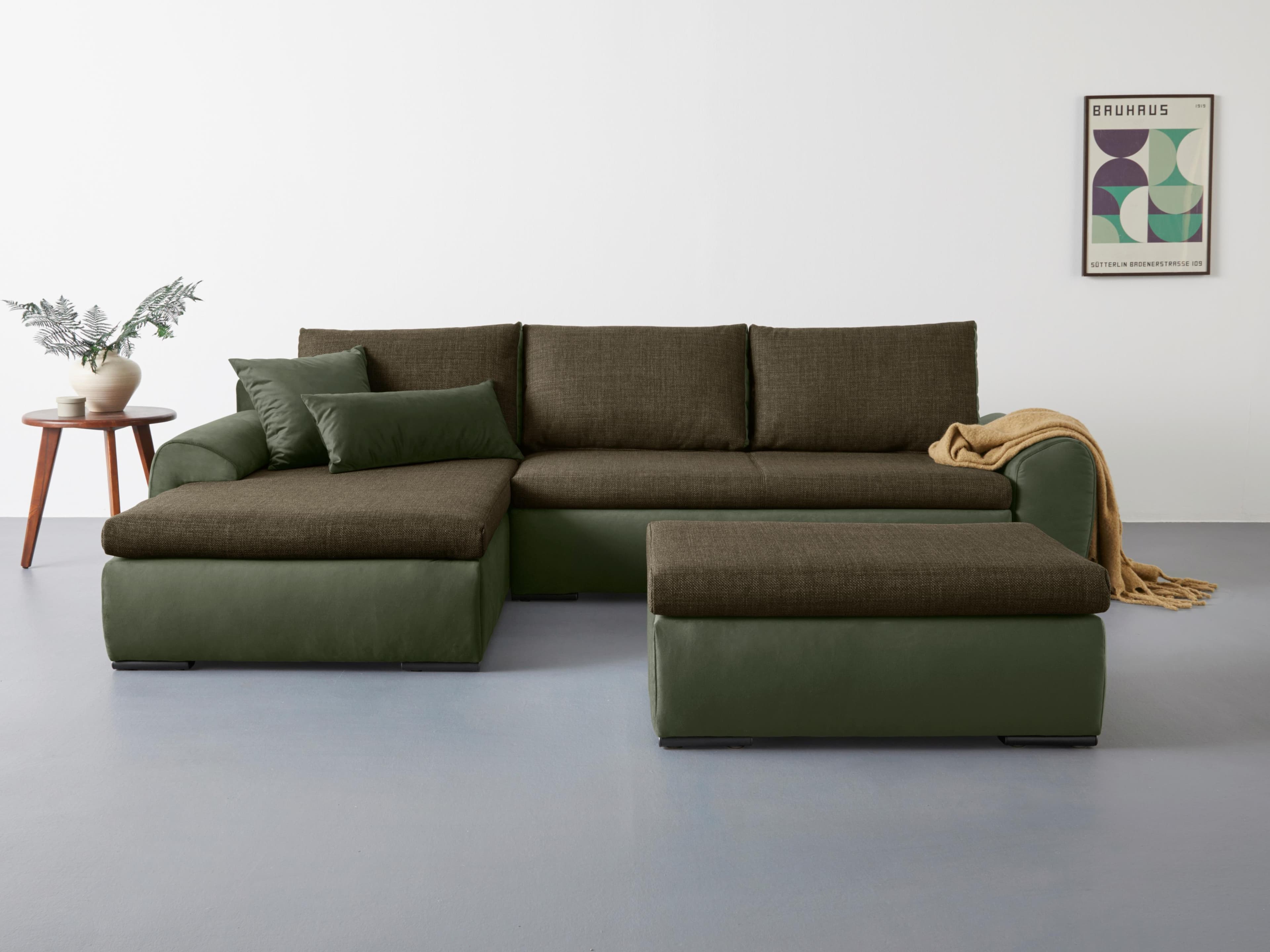HOME AFFAIRE Ecksofa Win L-Form Olive Grün Samtvelours