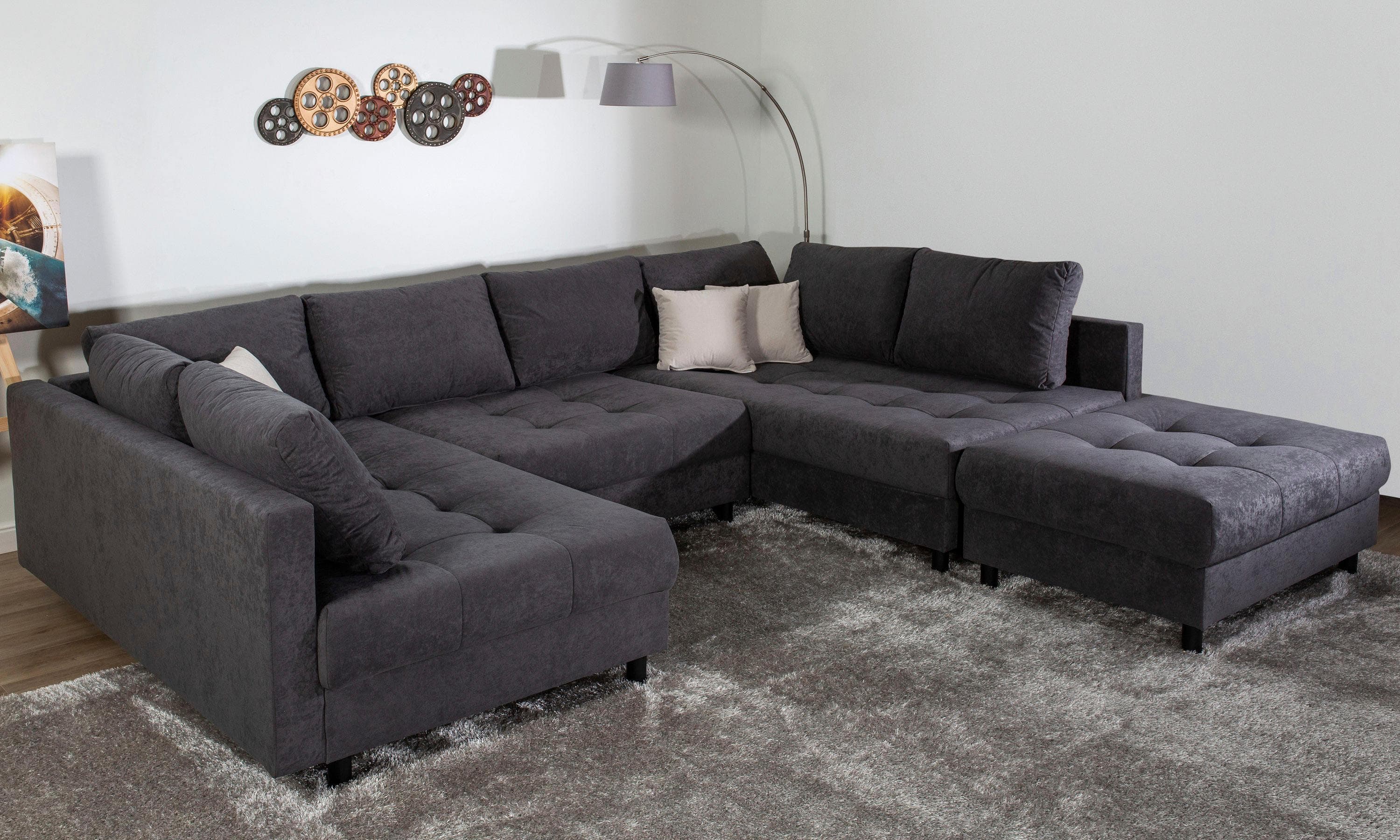 COLLECTION AB Wohnlandschaft Toni U-Form Anthrazit mit Hocker