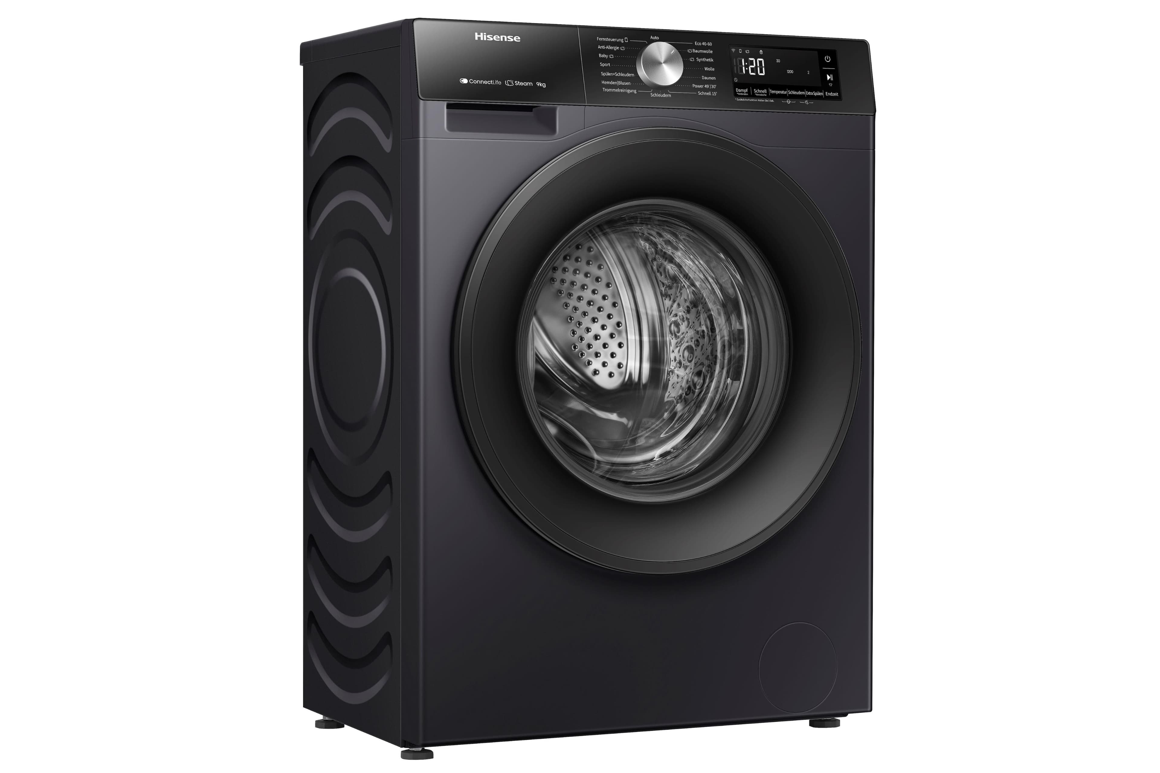 HISENSE Waschmaschine WF3S9043B 9kg Schwarz Dampffunktion Wifi