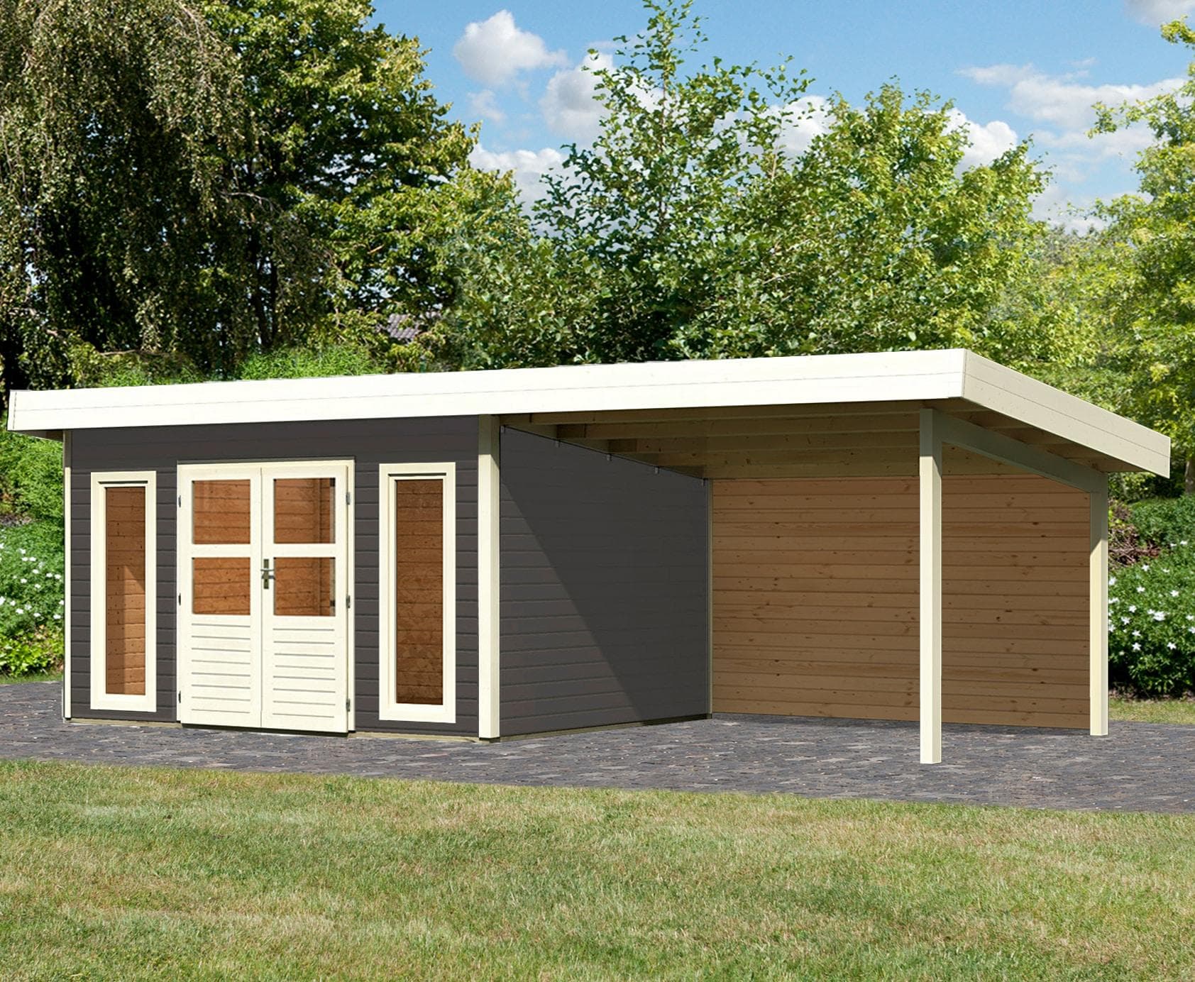 Gartenhaus KONIFERA Perlsee 4 grau Holz Pultdach
