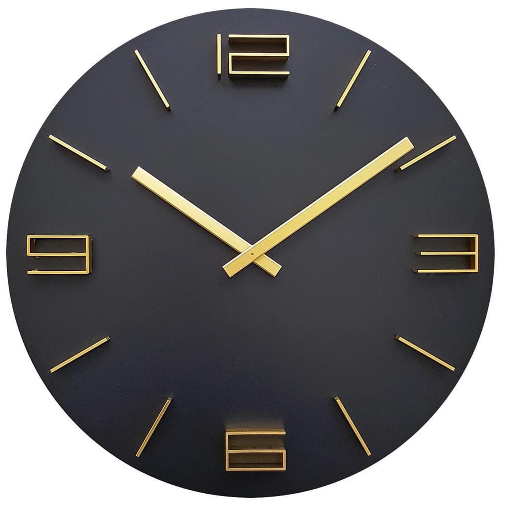Wanduhr Schwarz Gold Holz 3D-Zahlen Modern