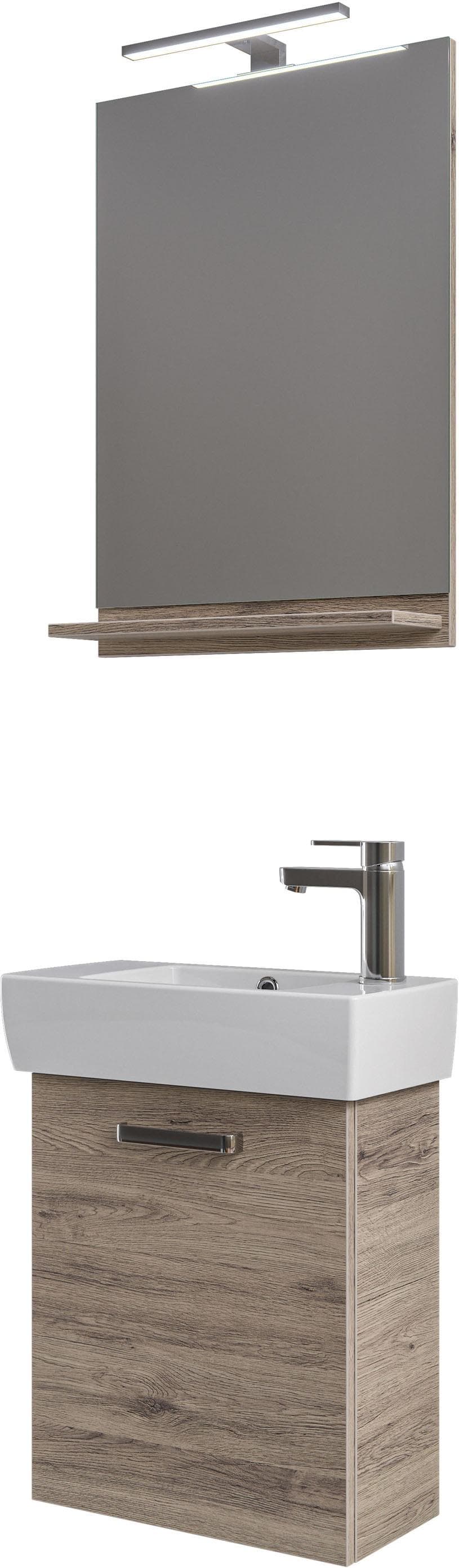 Badmöbel-Set SAPHIR 4-teilig mit Spiegel und LED Leuchte Eiche Terra