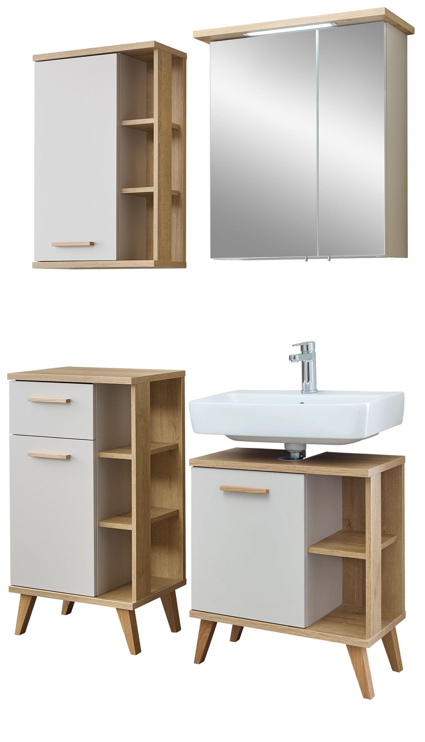 Badmöbel-Set SAPHIR 4-teilig mit Soft-Close Türen Kaschmir Matt