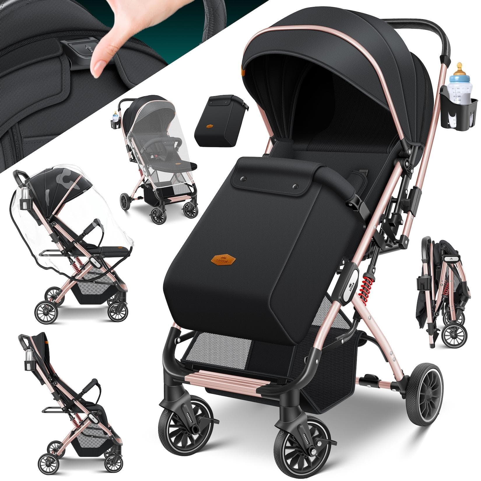 KIDIZ Kinderwagen Buggy Faltbar mit 360° Rädern & Zubehör