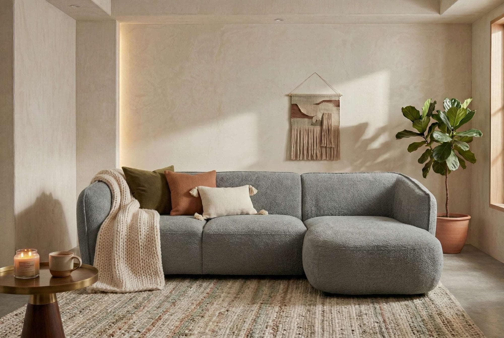 HOME AFFAIRE OSTRUP Ecksofa L-Form Bouclé graphite