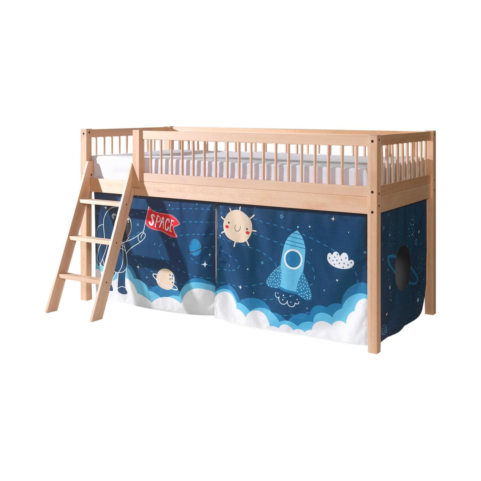 VIPACK Spielbett Forrest Buche Natur Lackiert mit Vorhang