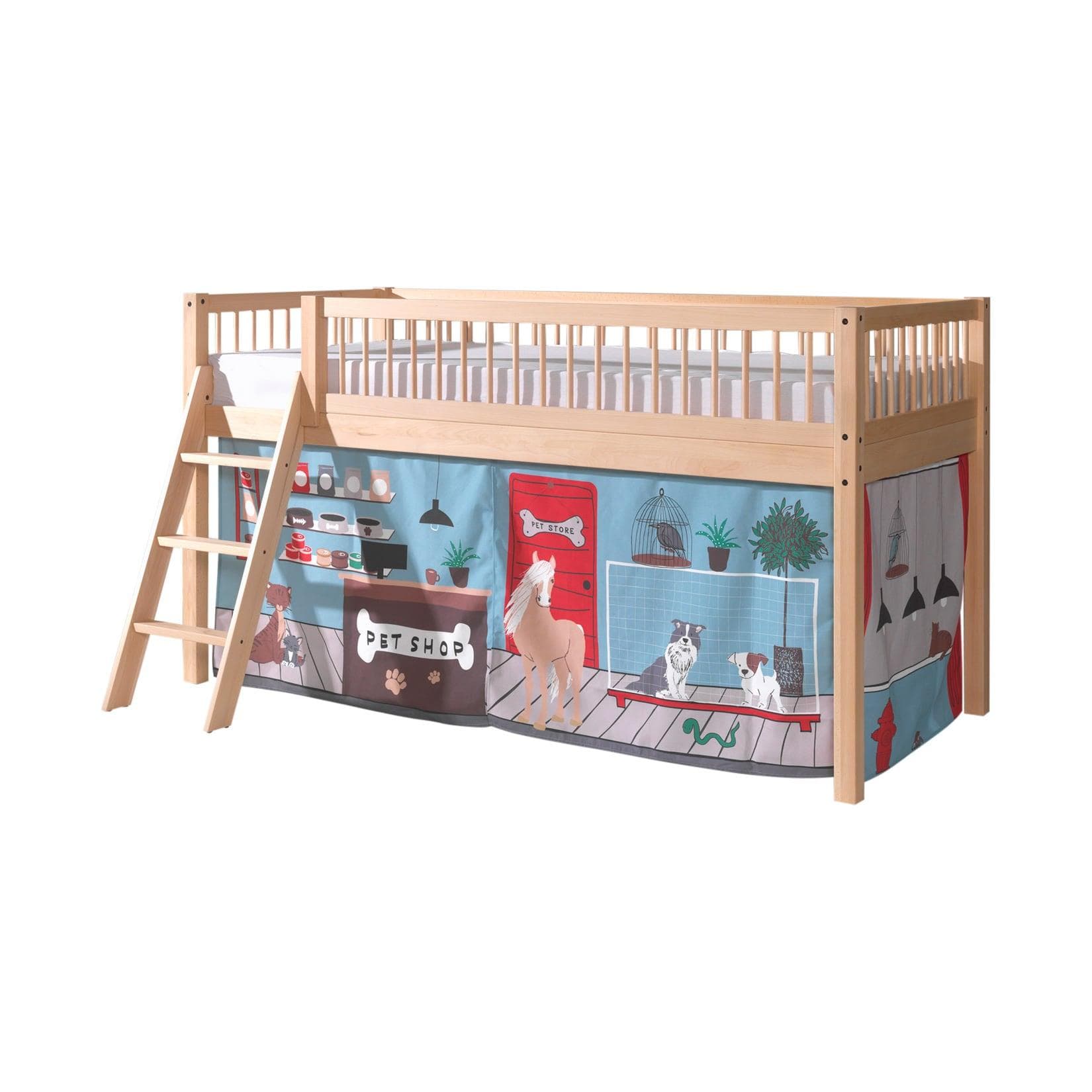 VIPACK Spielbett Forrest Buche Natur Lackiert mit Vorhang