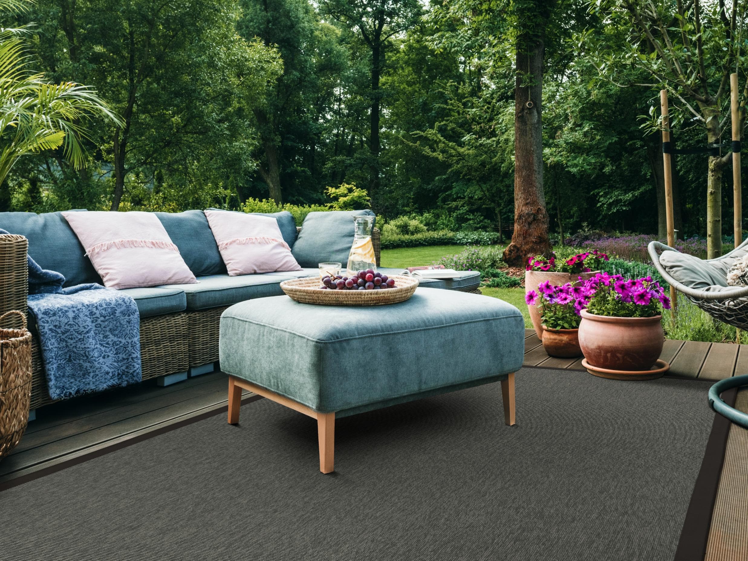 DEKOWE Teppich Naturino Rips Anthrazit Sisal-Optik Outdoor