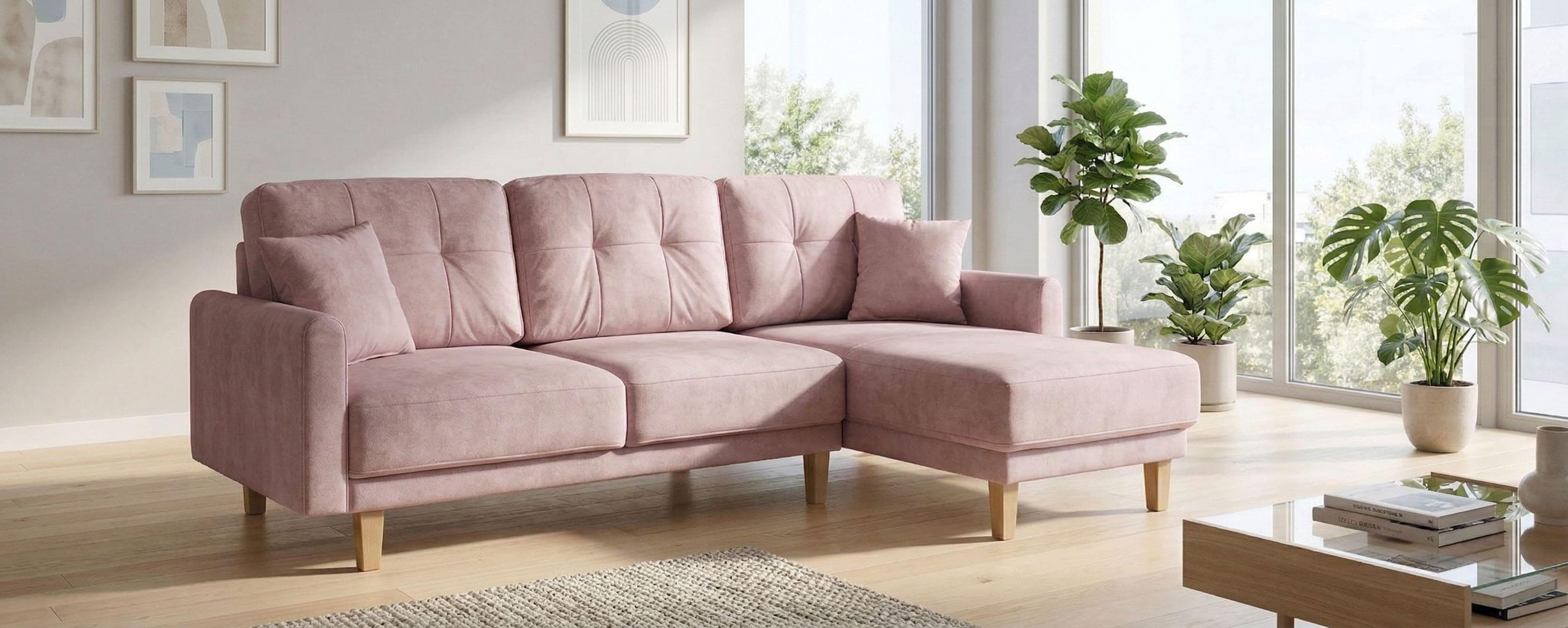 HOME AFFAIRE Ecksofa TRIPLO Rosa L-Form mit Recamiere